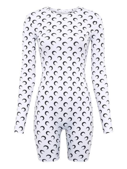moon-print long-sleeve playsuit