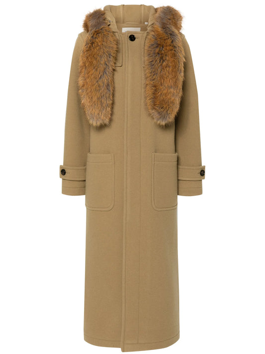 faux-fur trim wool coat