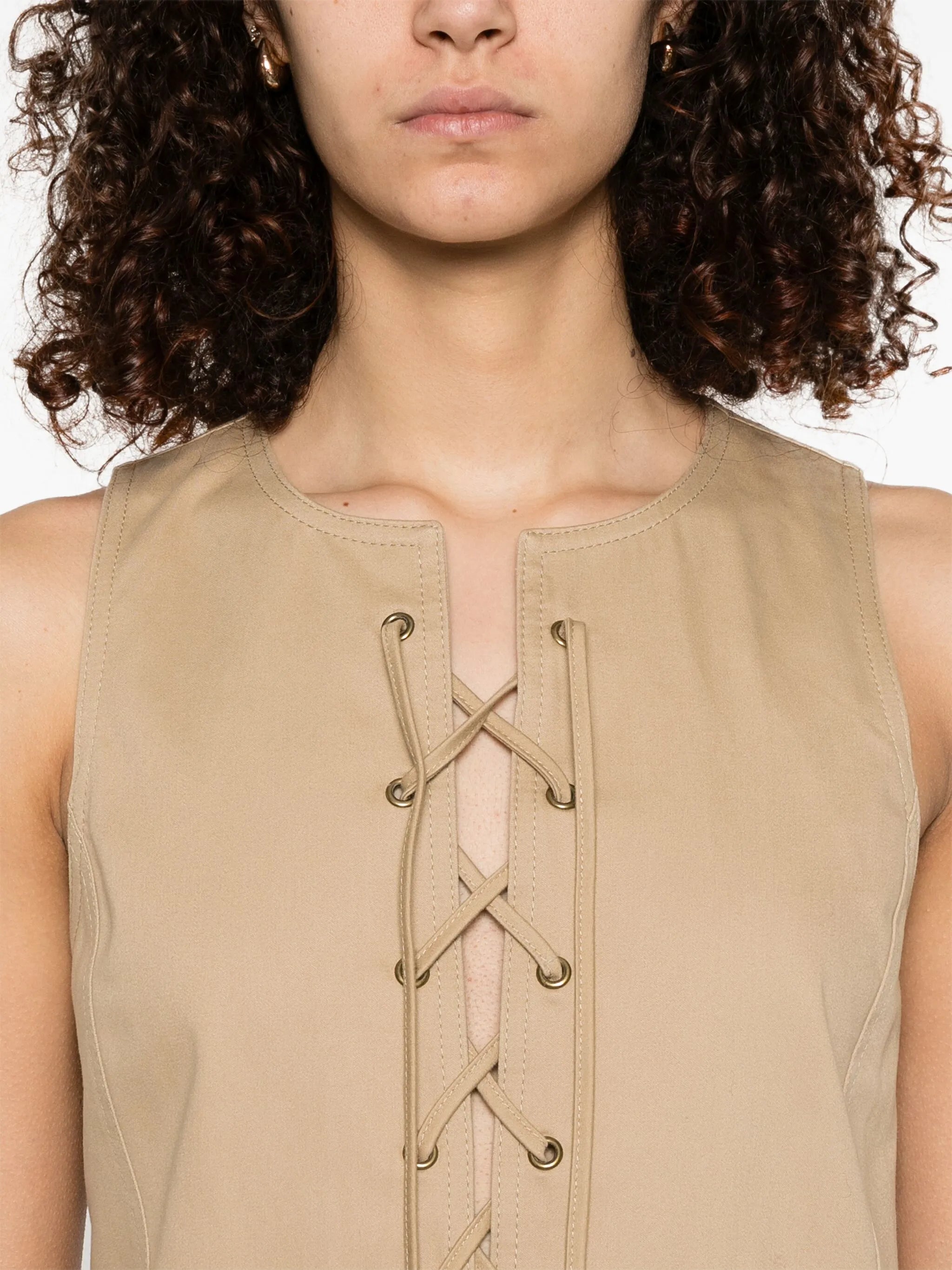 lace-up cotton mini dress