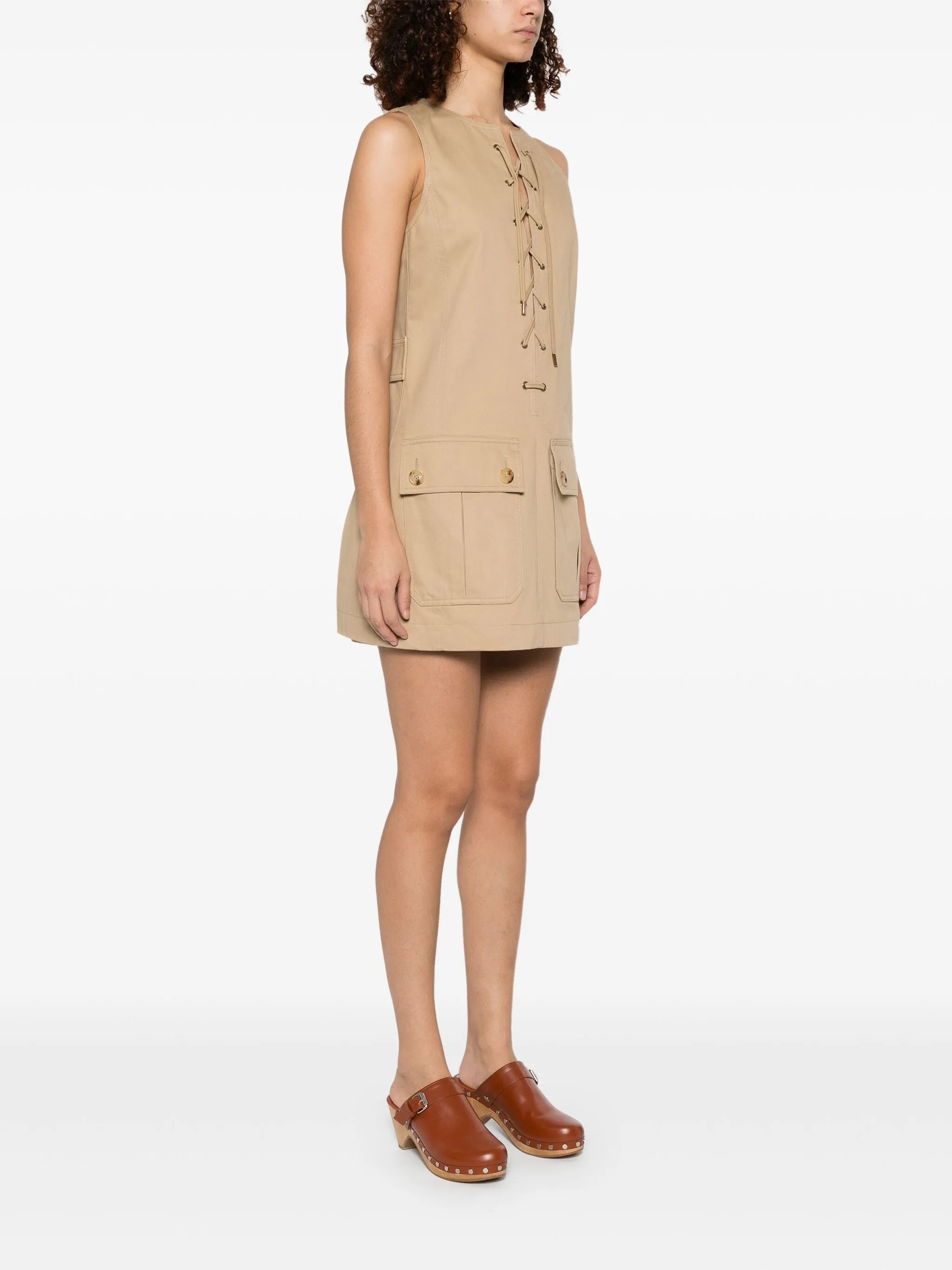 lace-up cotton mini dress