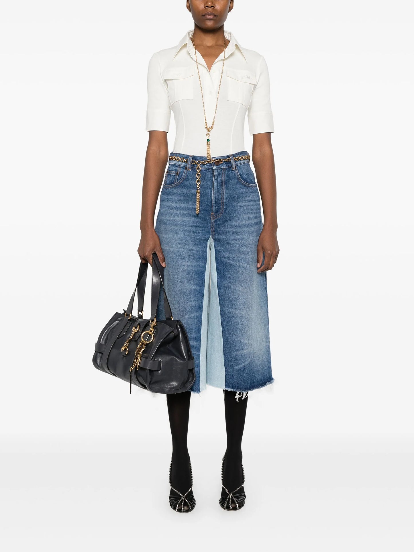 patchwork denim shorts
