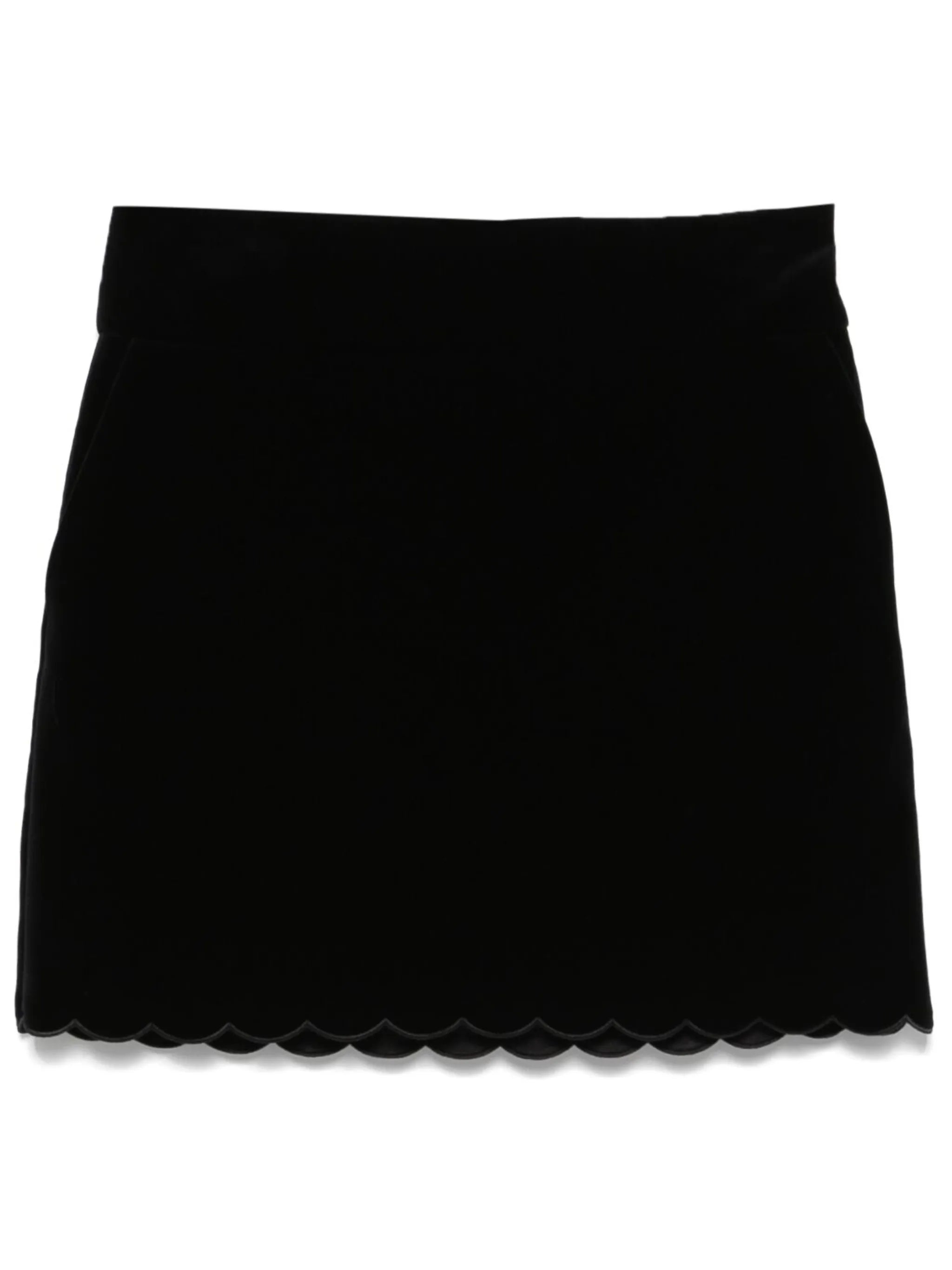 scalloped velvet mini skirt