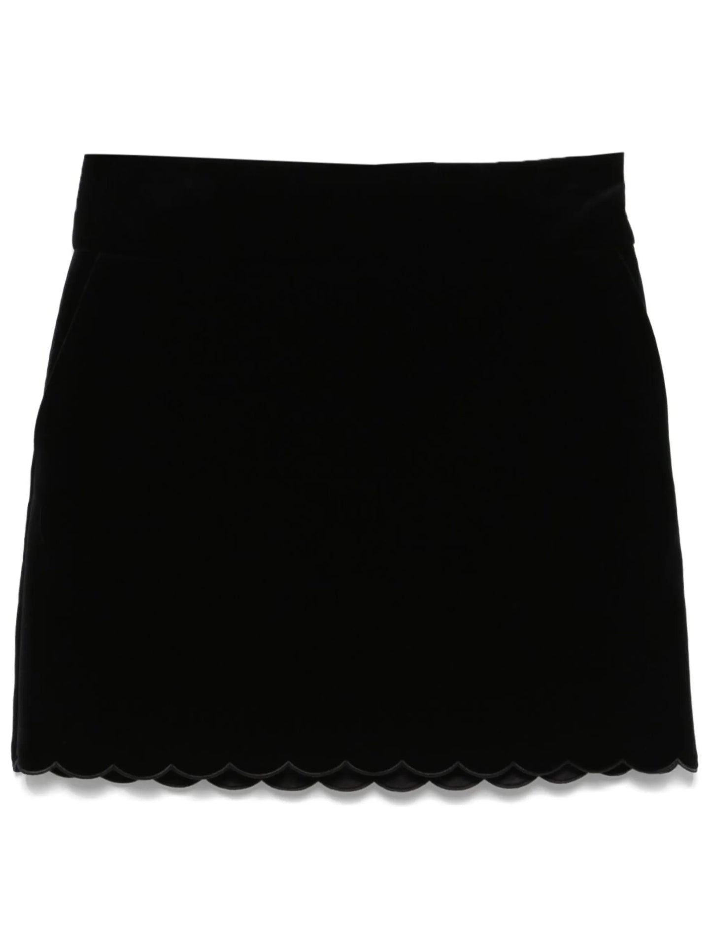 scalloped velvet mini skirt