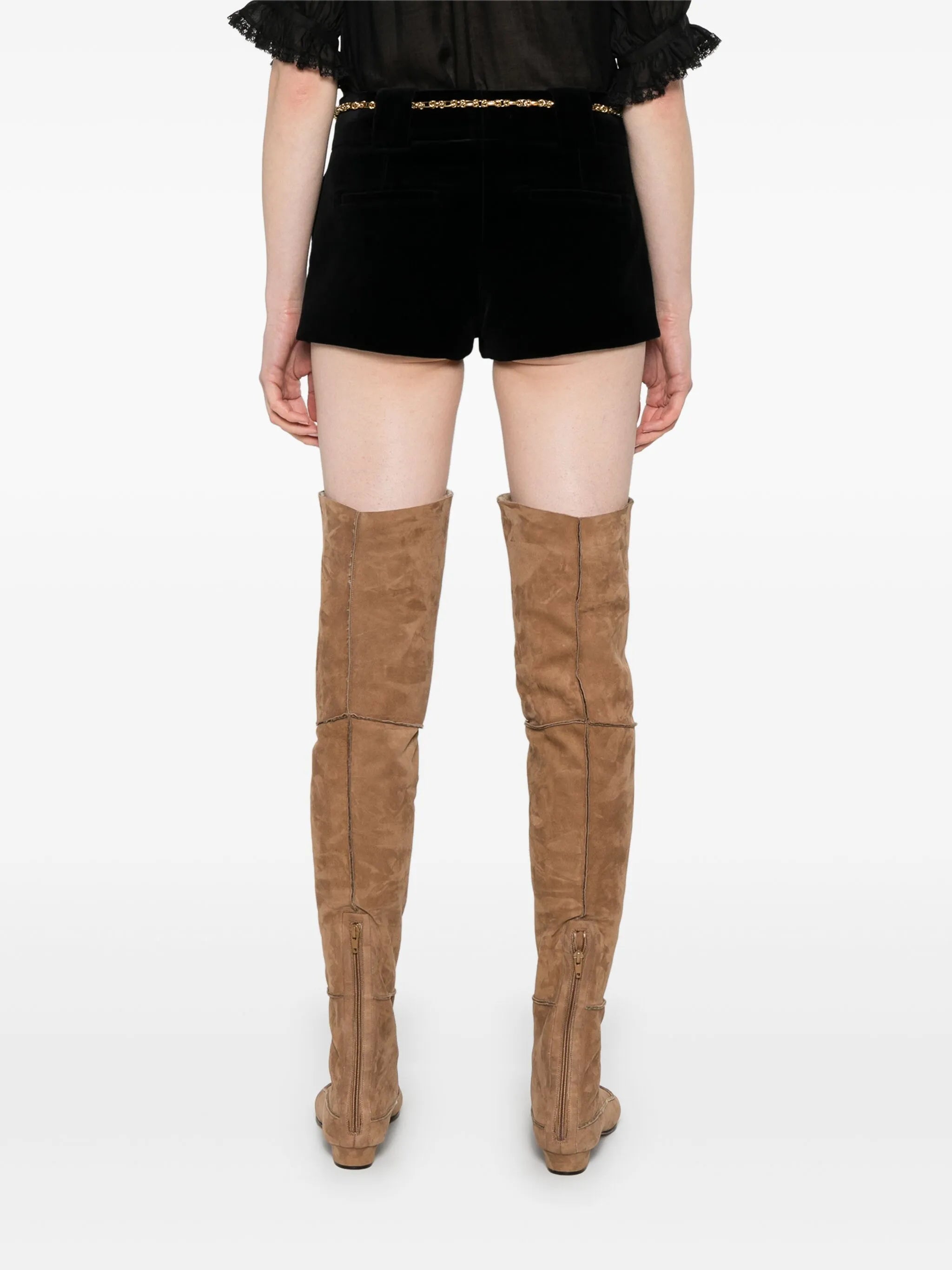 velvelt mini shorts