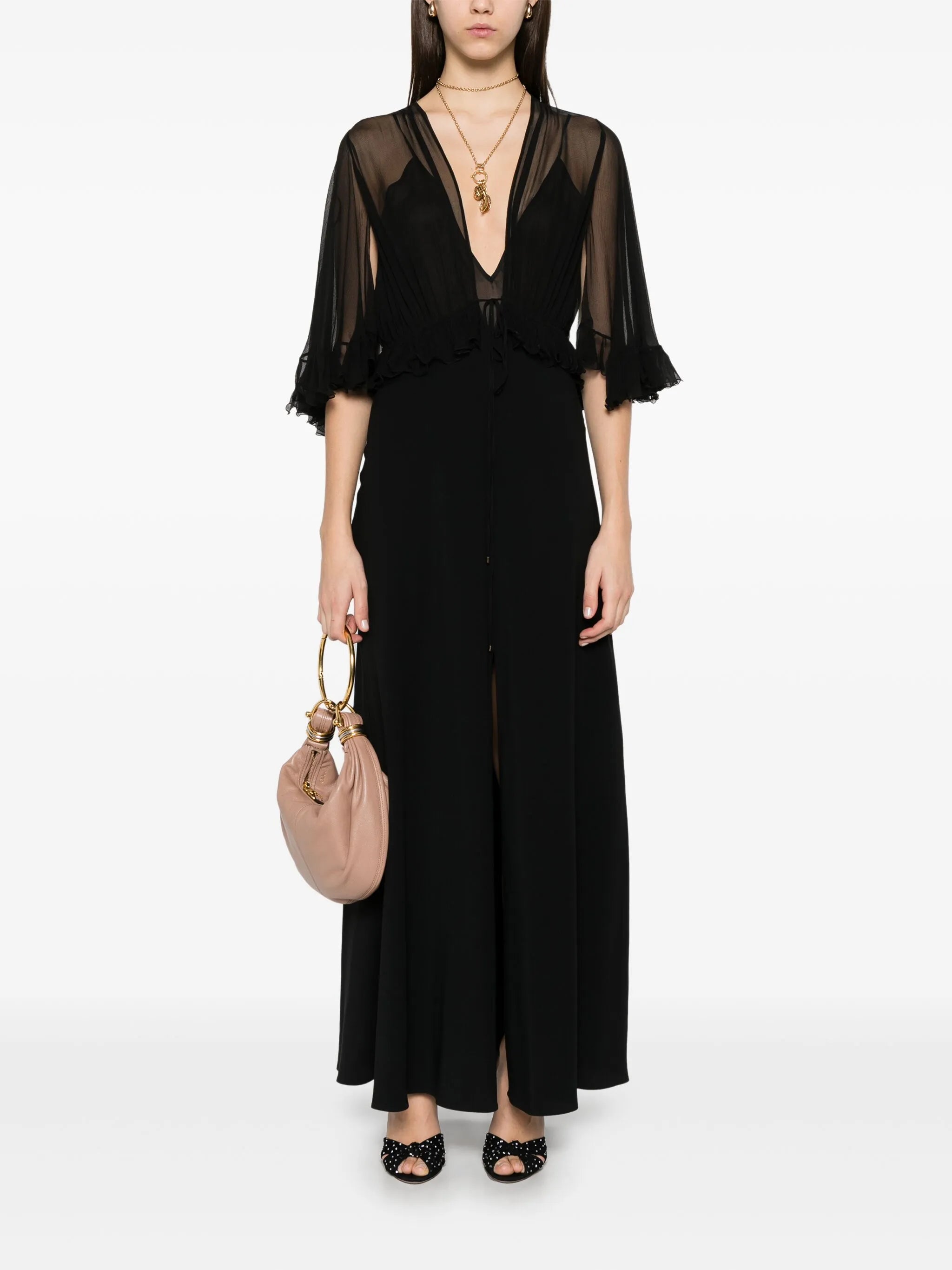 V-neck crepe maxi dress