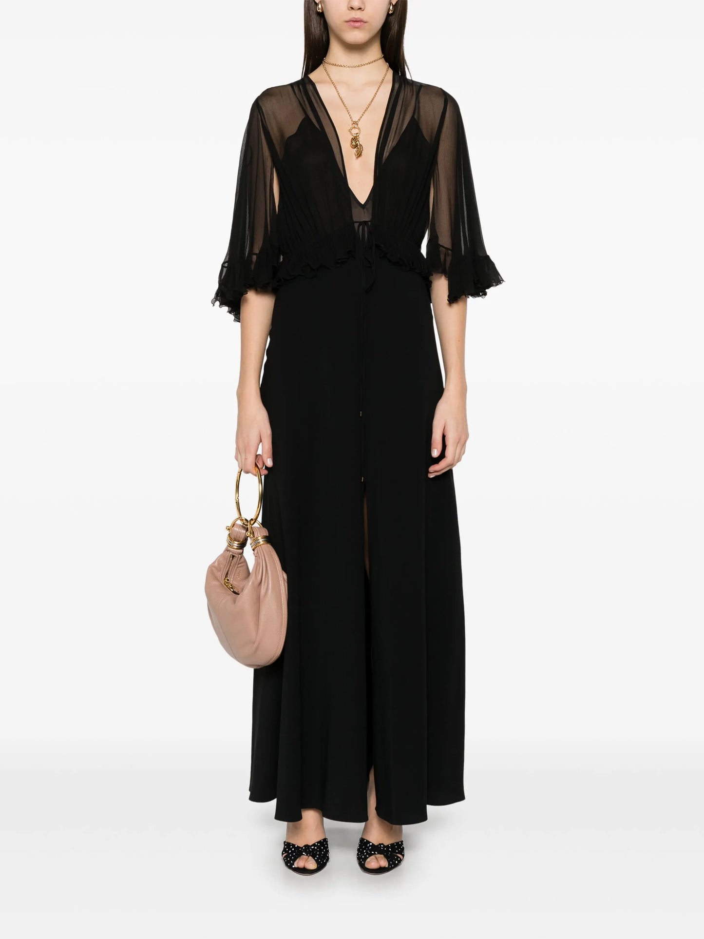 V-neck crepe maxi dress