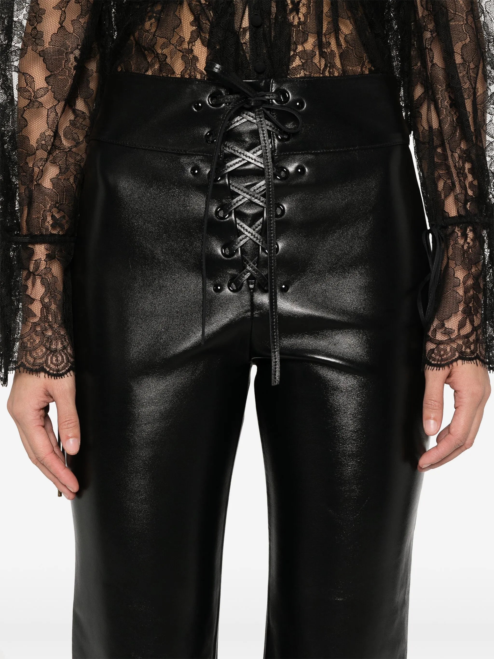 lace-up leather capri trousers