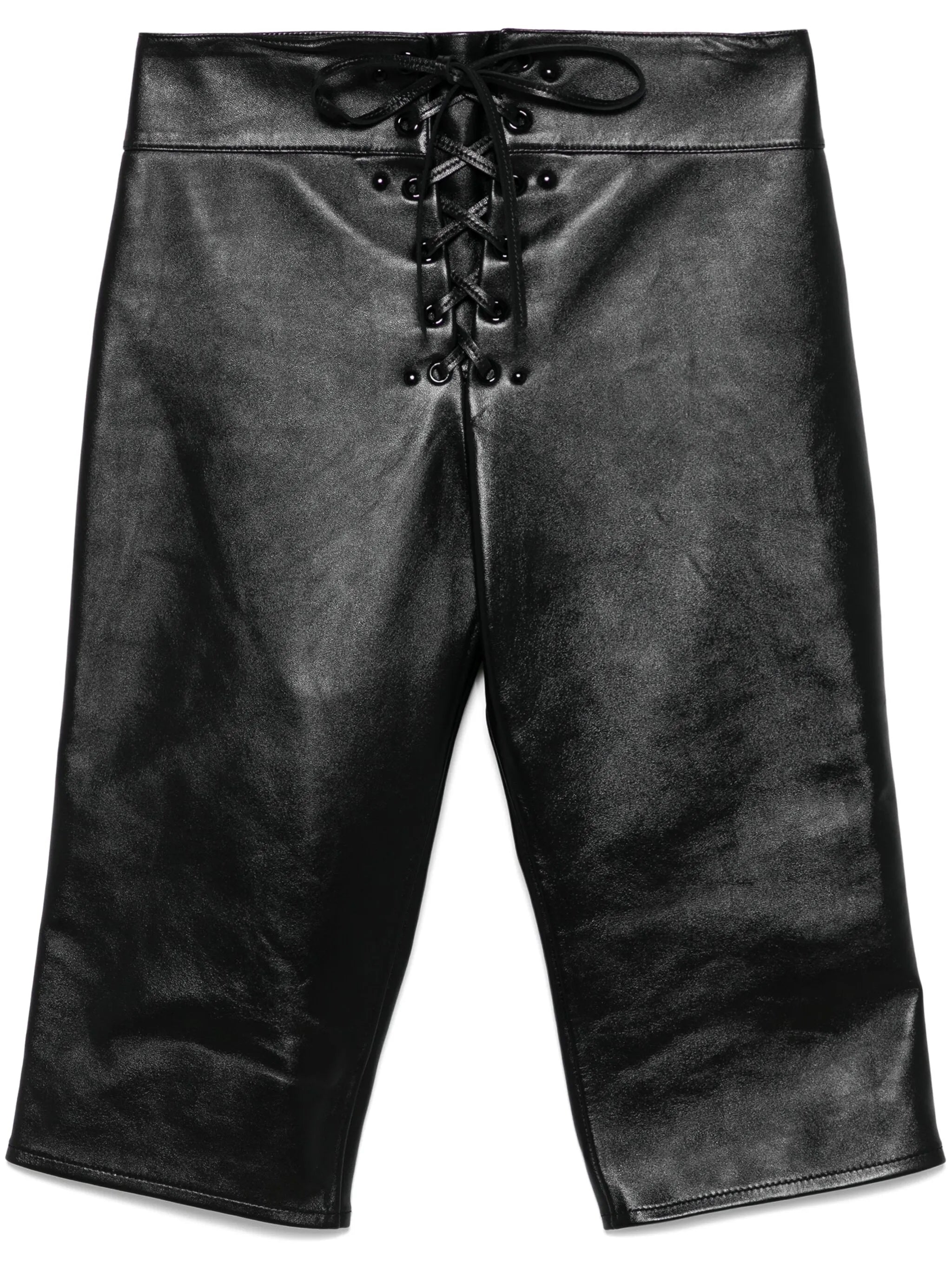 lace-up leather capri trousers