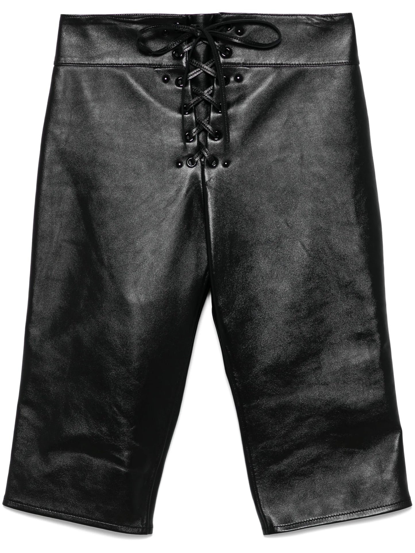 lace-up leather capri trousers