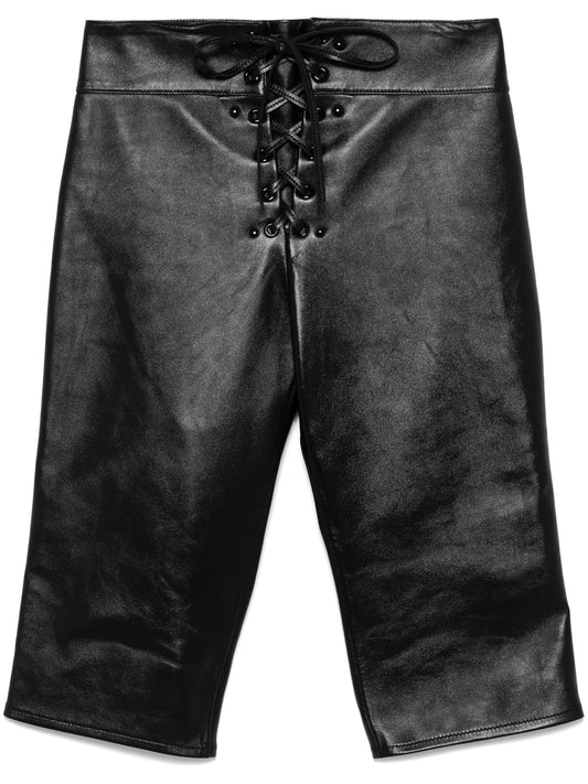 lace-up leather capri trousers
