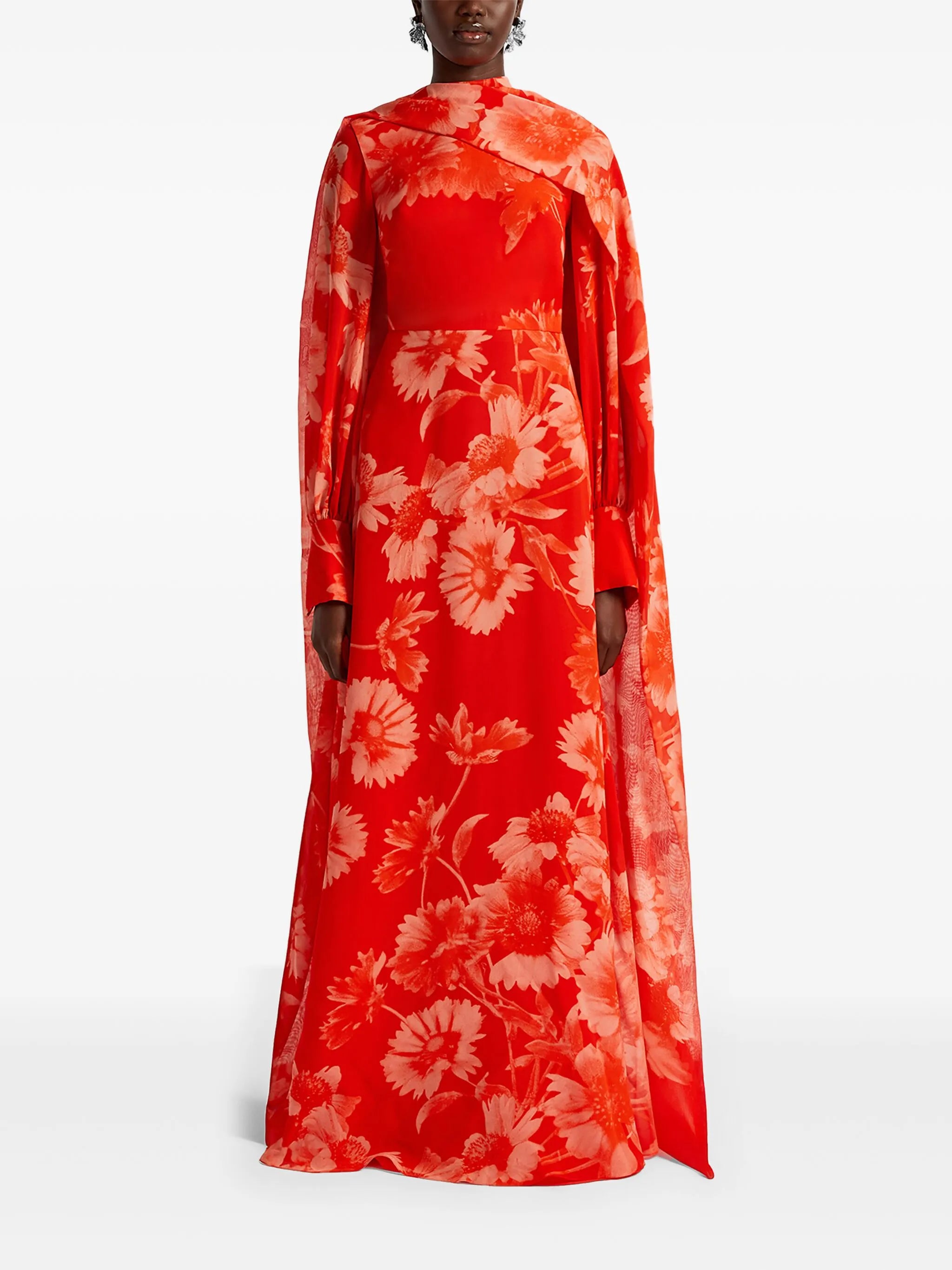 draped long-sleeve gown