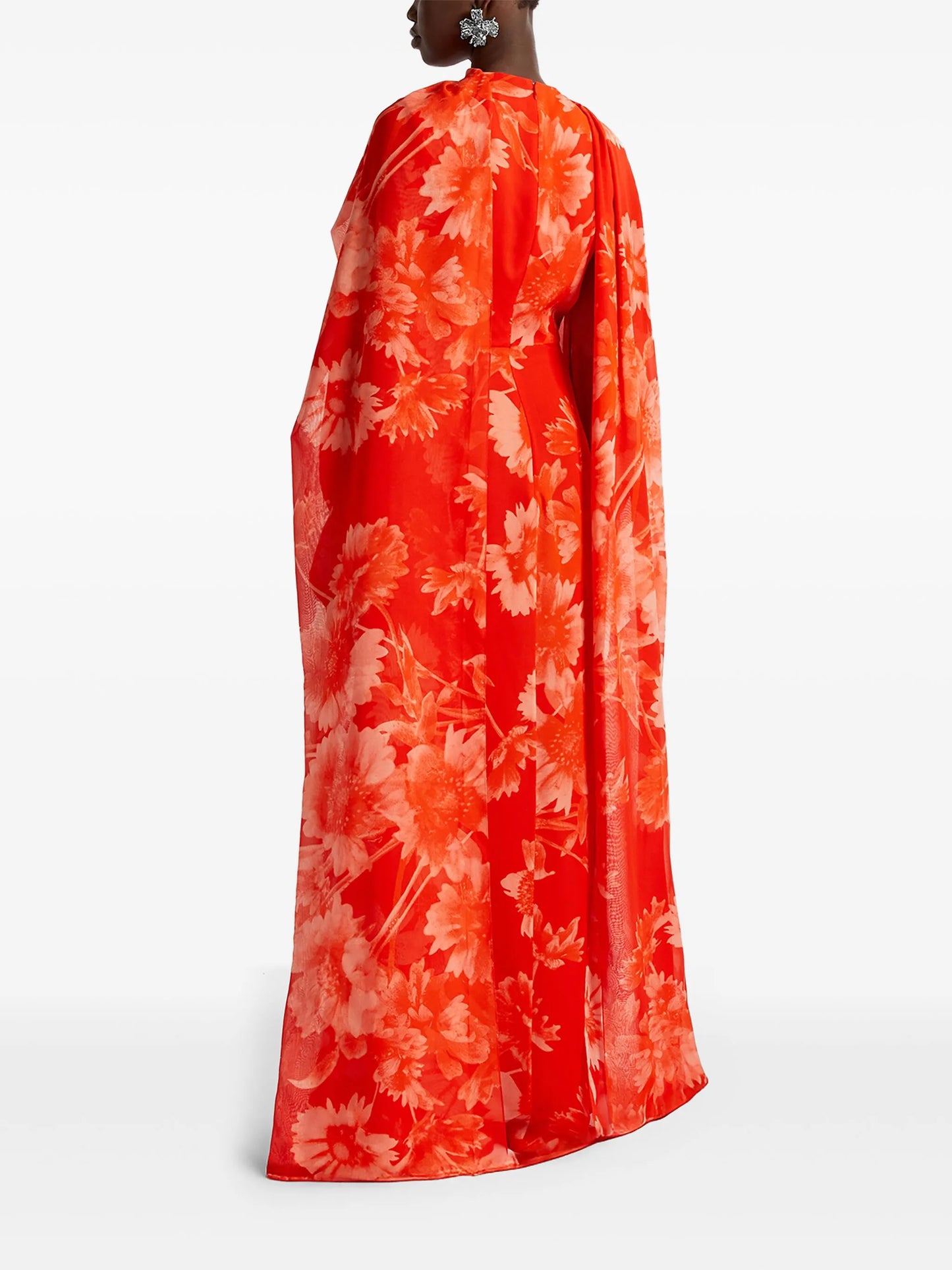 draped long-sleeve gown