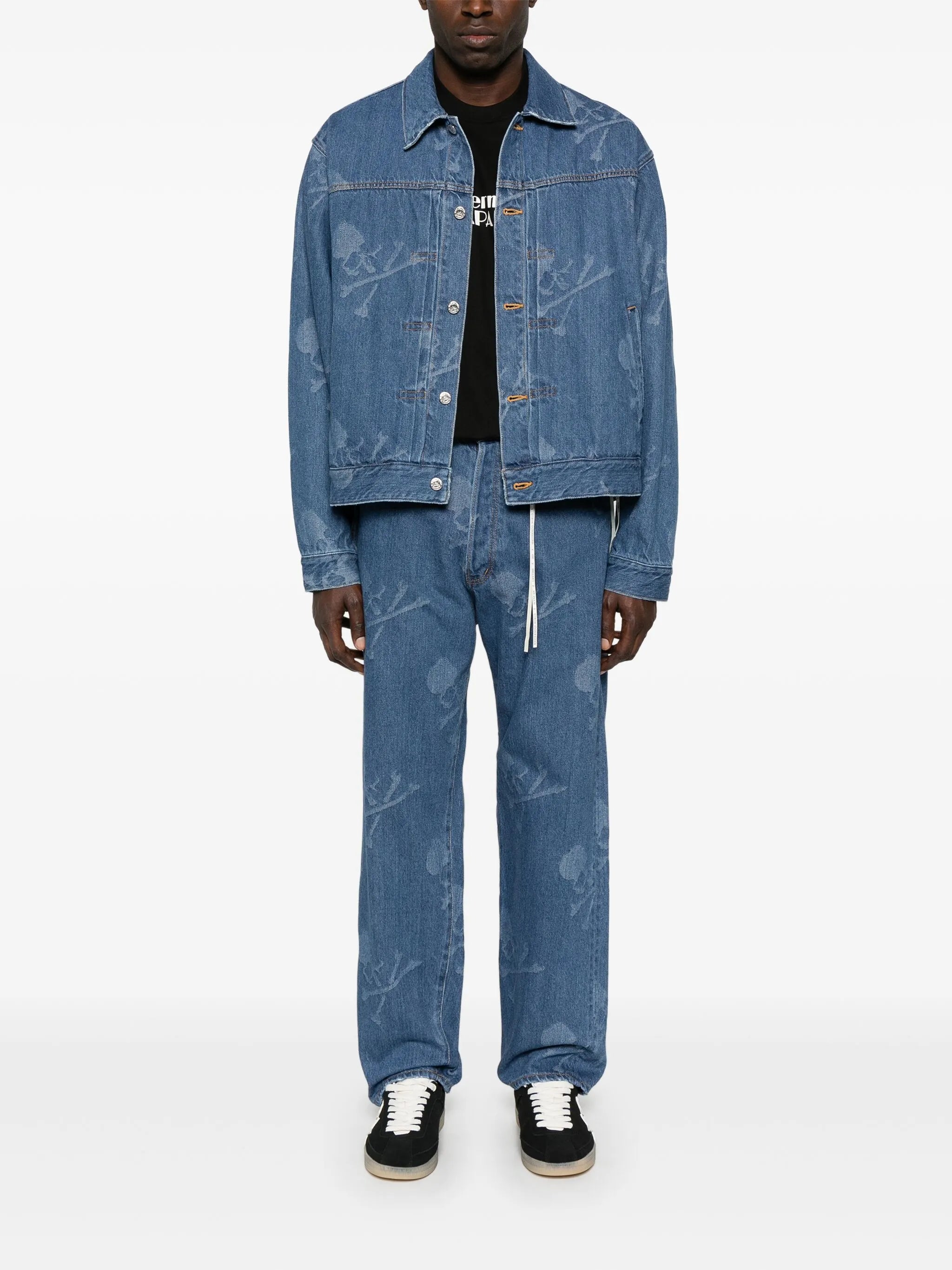 monogram-pattern straight-leg jeans