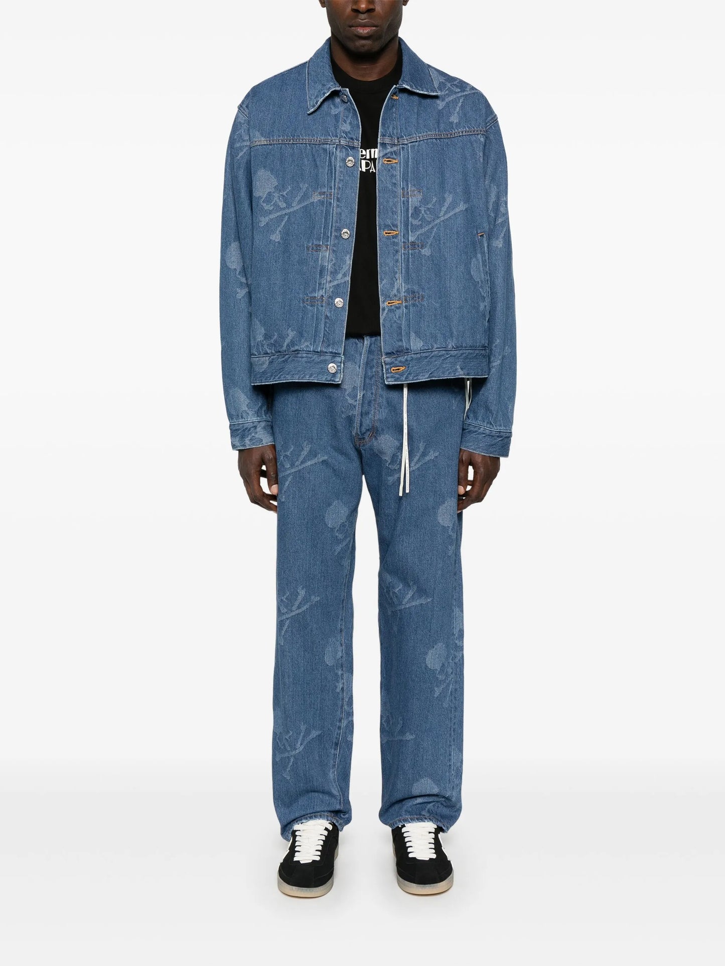 monogram-pattern straight-leg jeans