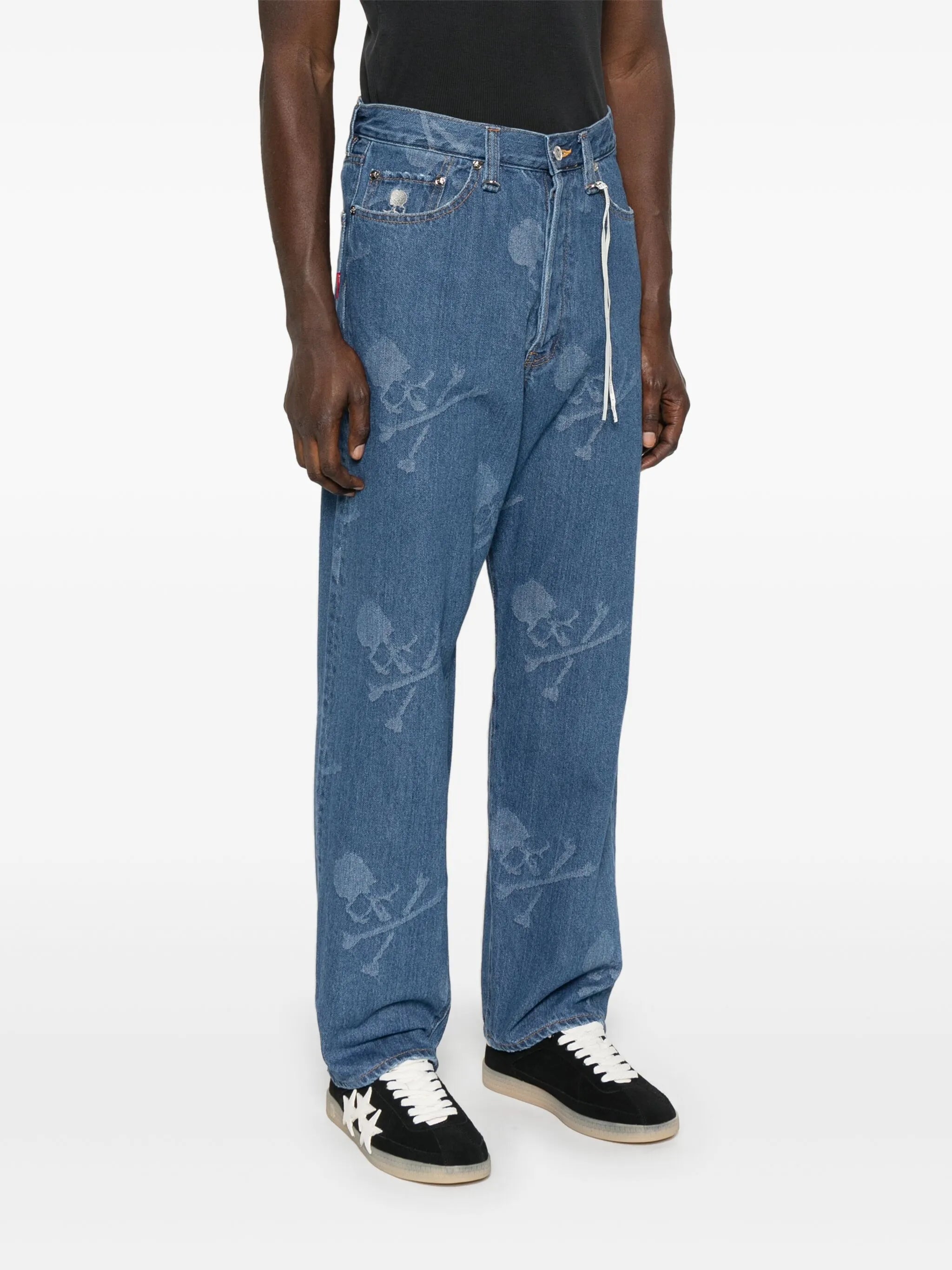 monogram-pattern straight-leg jeans