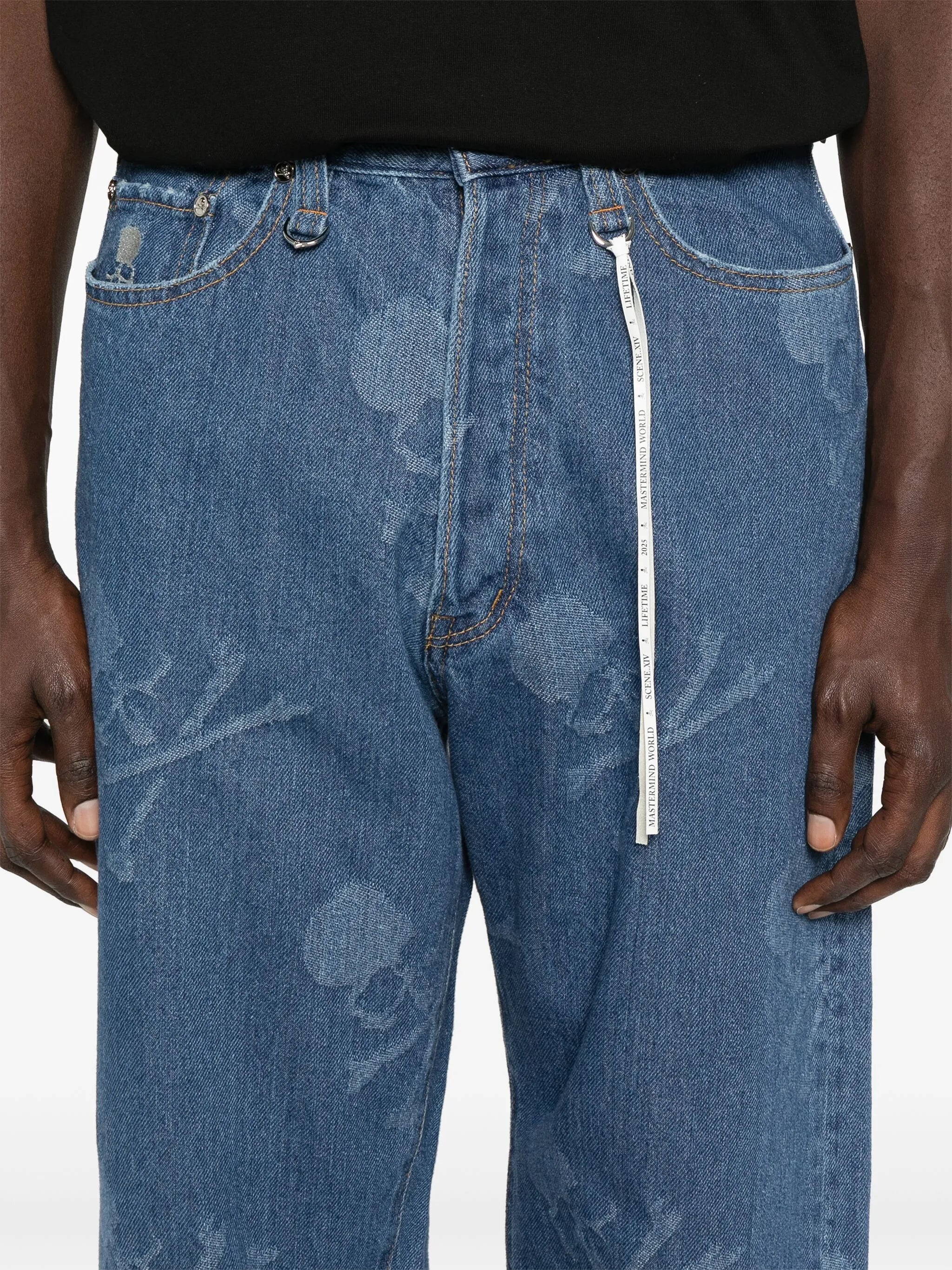 monogram-pattern straight-leg jeans