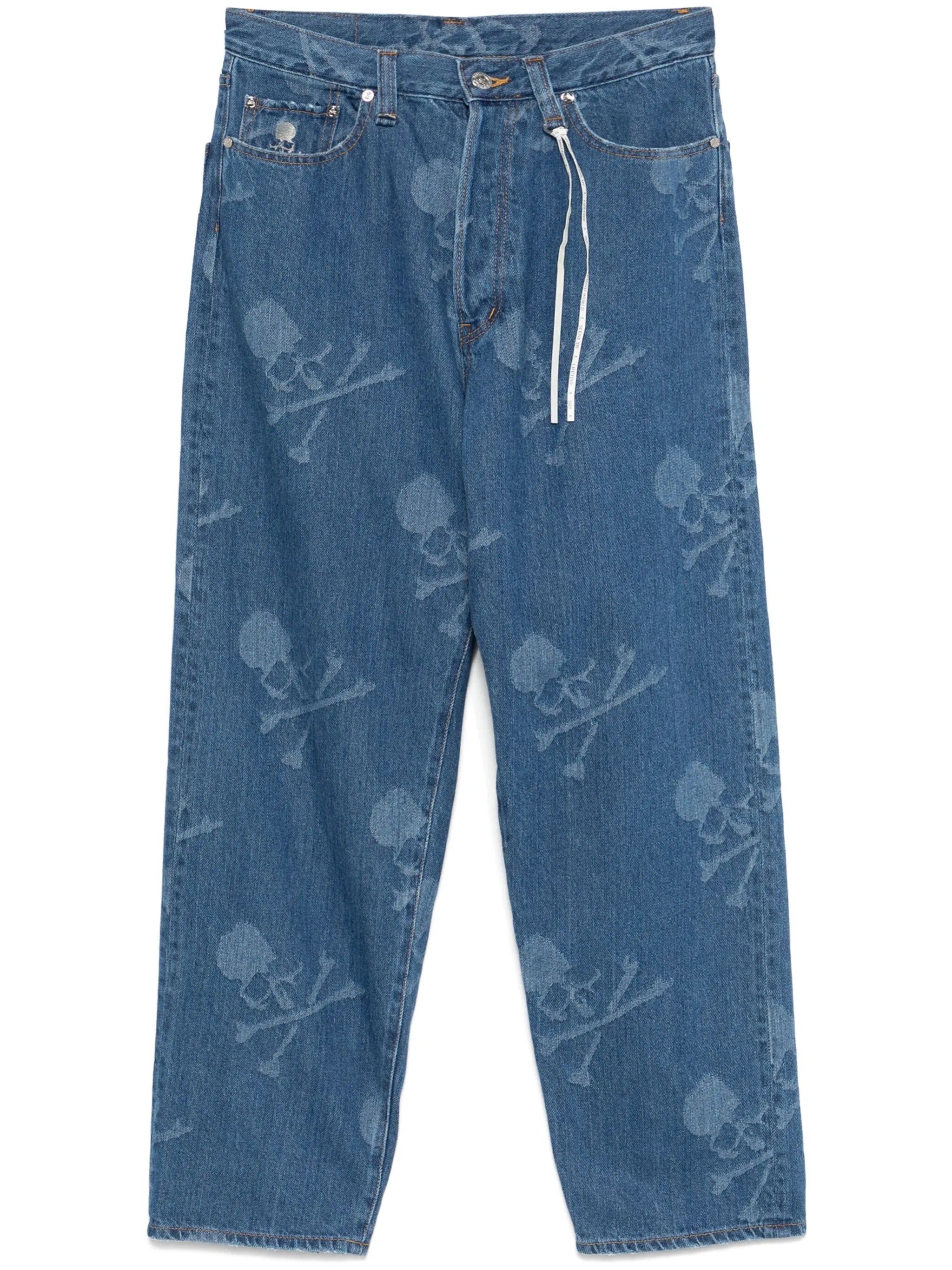 monogram-pattern straight-leg jeans