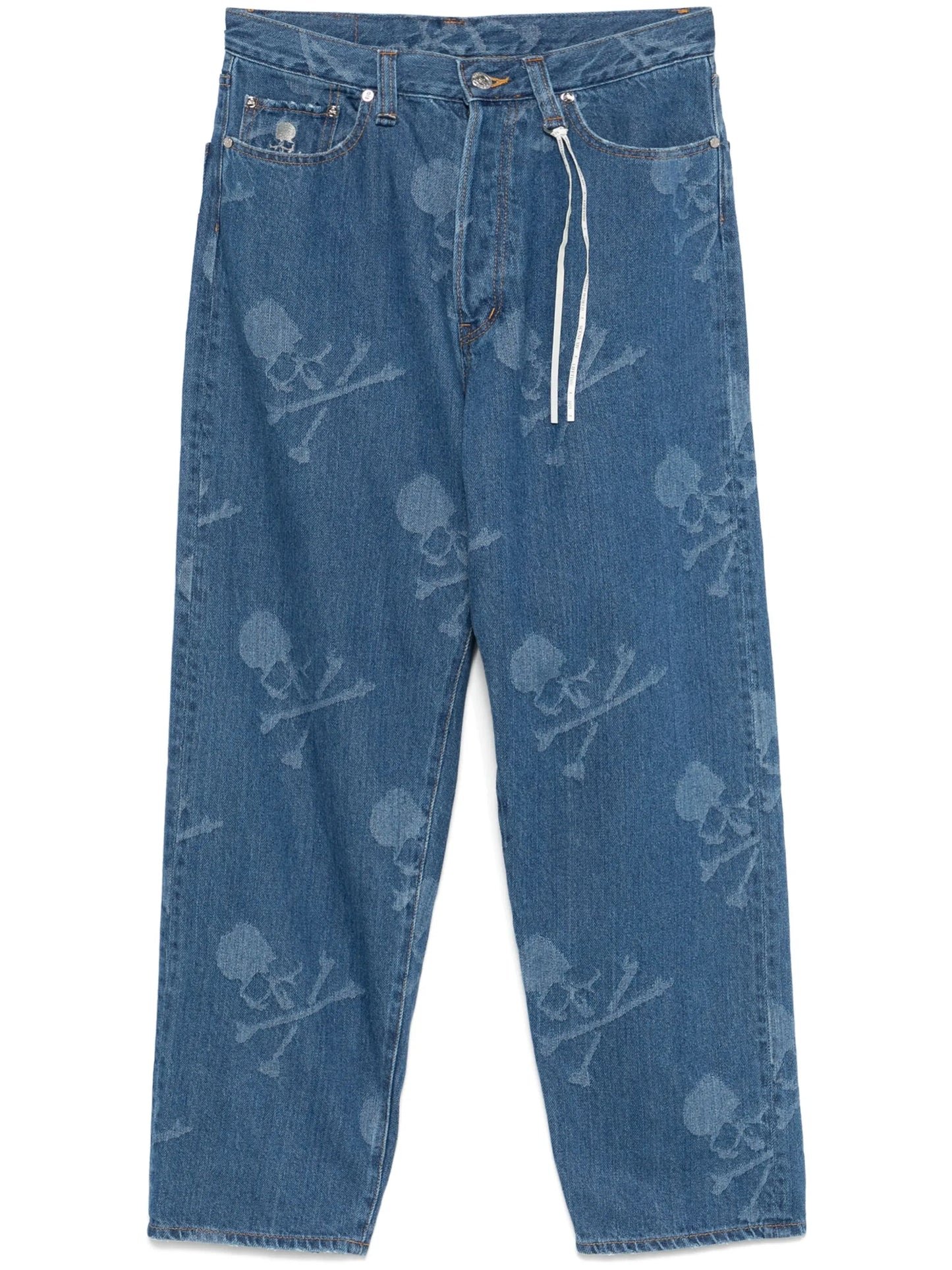 monogram-pattern straight-leg jeans