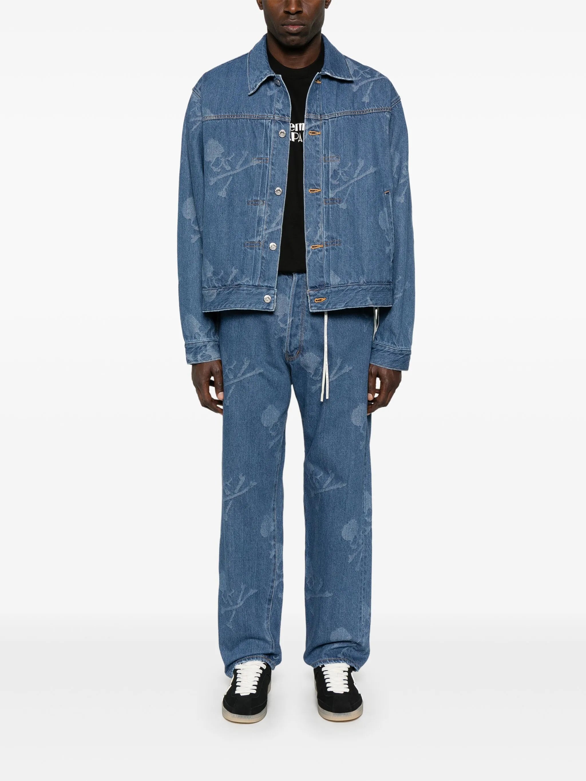 monogram-pattern denim jacket