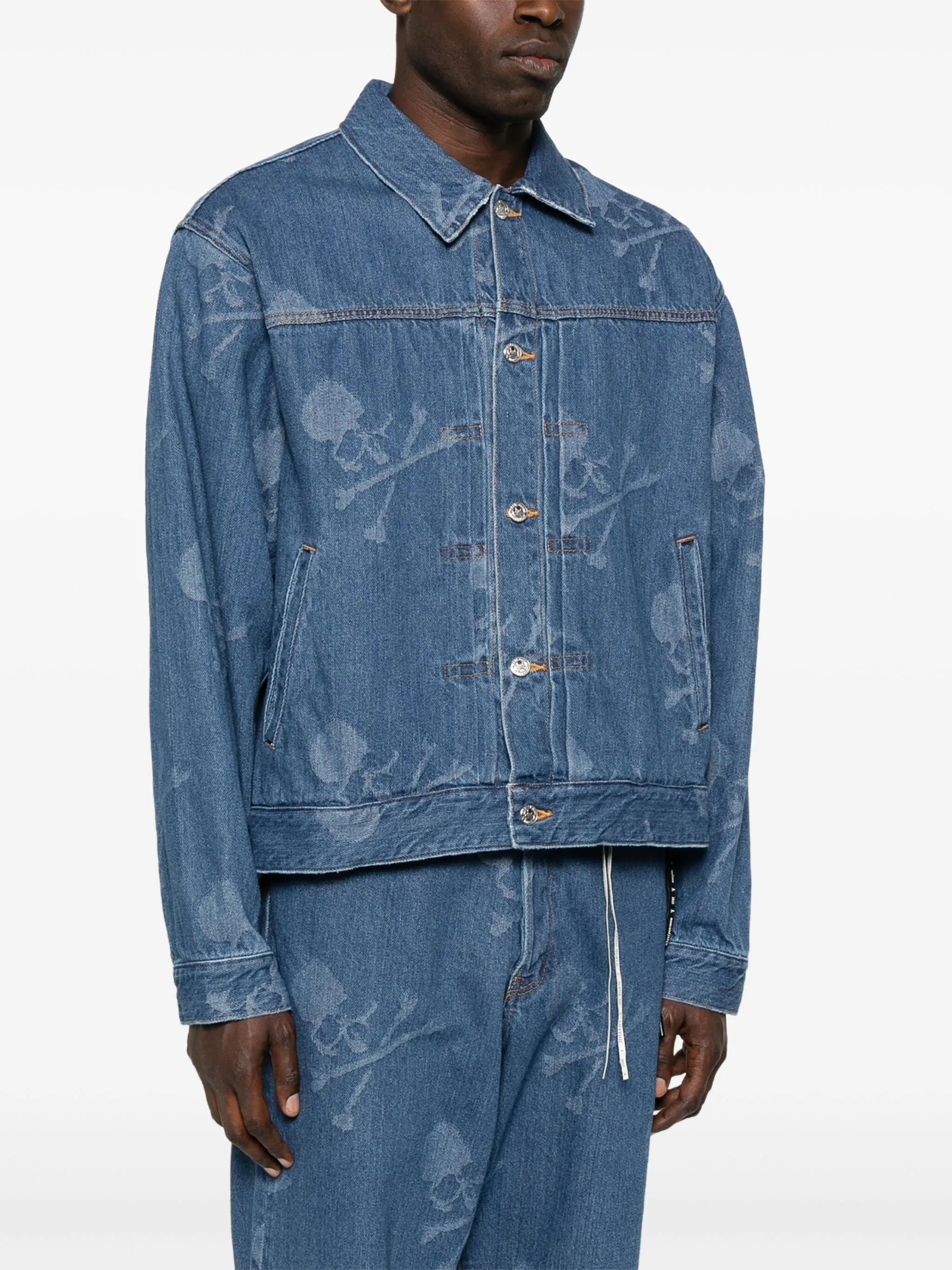 monogram-pattern denim jacket