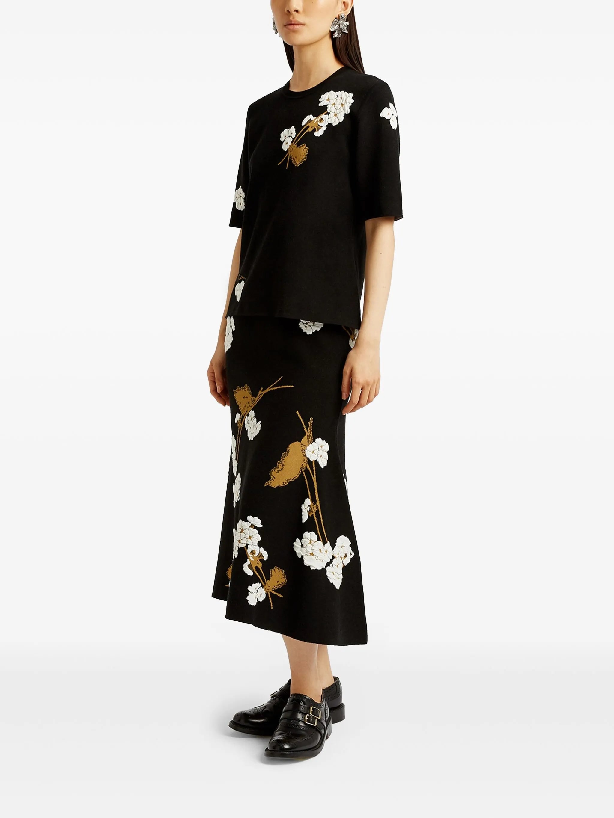 floral-intarsia T-shirt