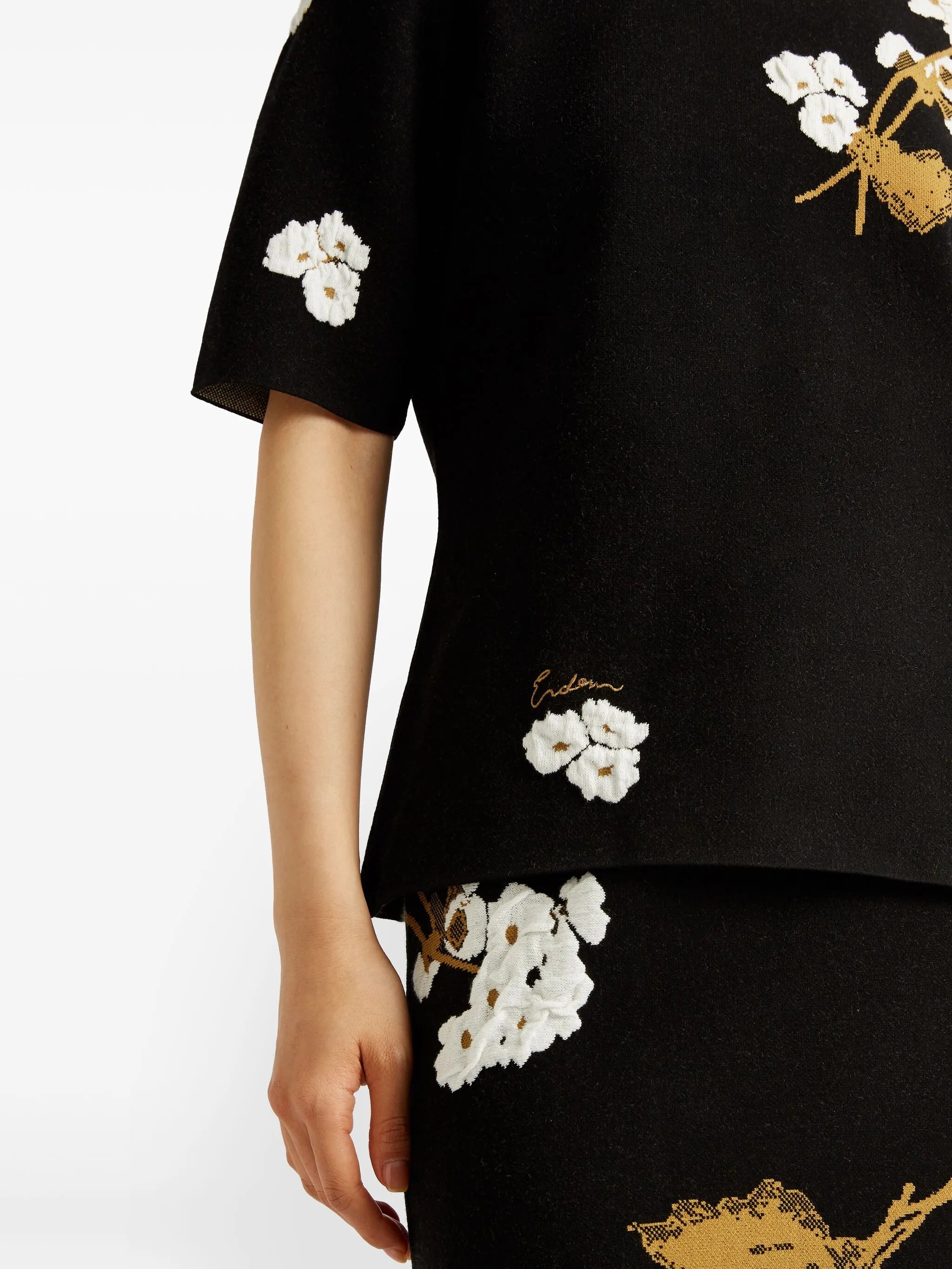 floral-intarsia T-shirt