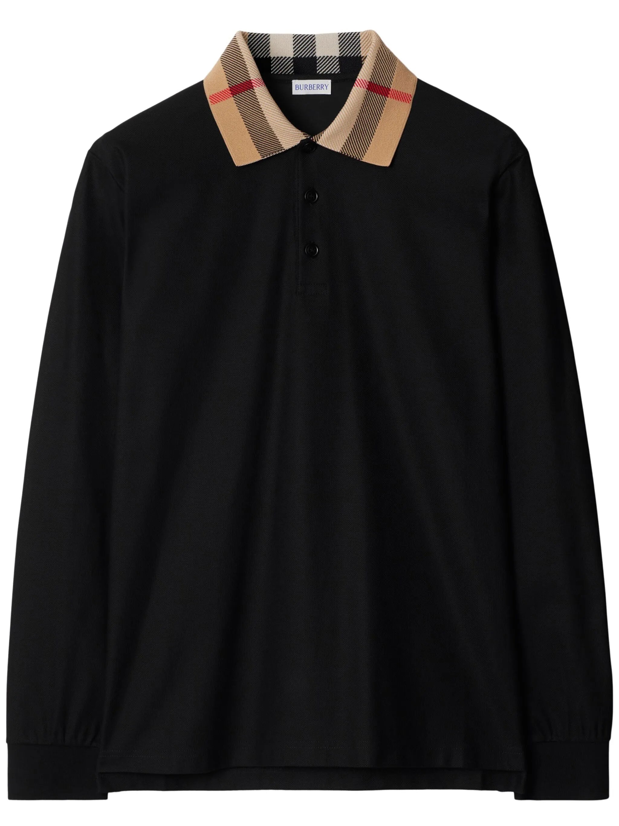 long-sleeve Check collar cotton polo shirt