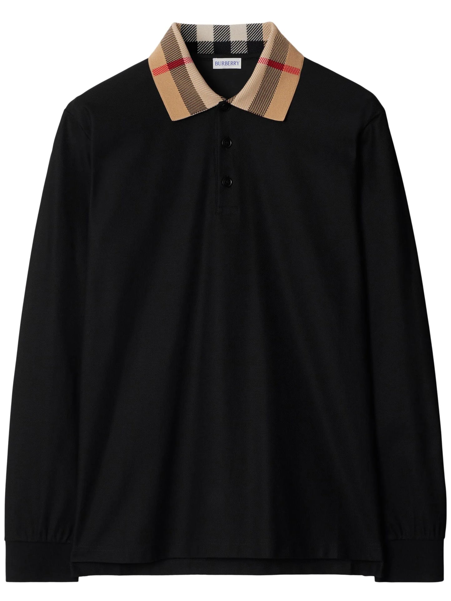long-sleeve Check collar cotton polo shirt