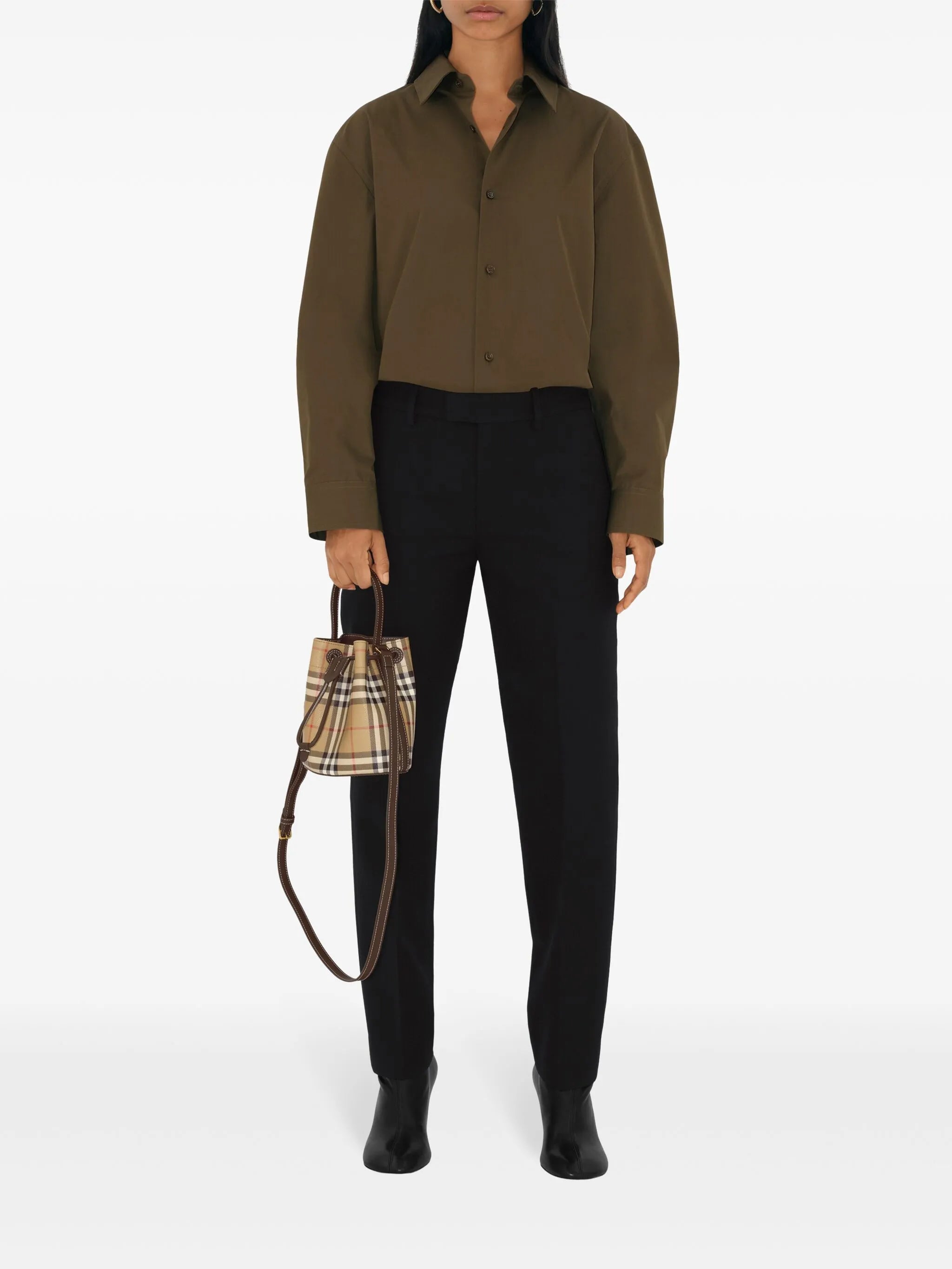 checked mini bucket bag