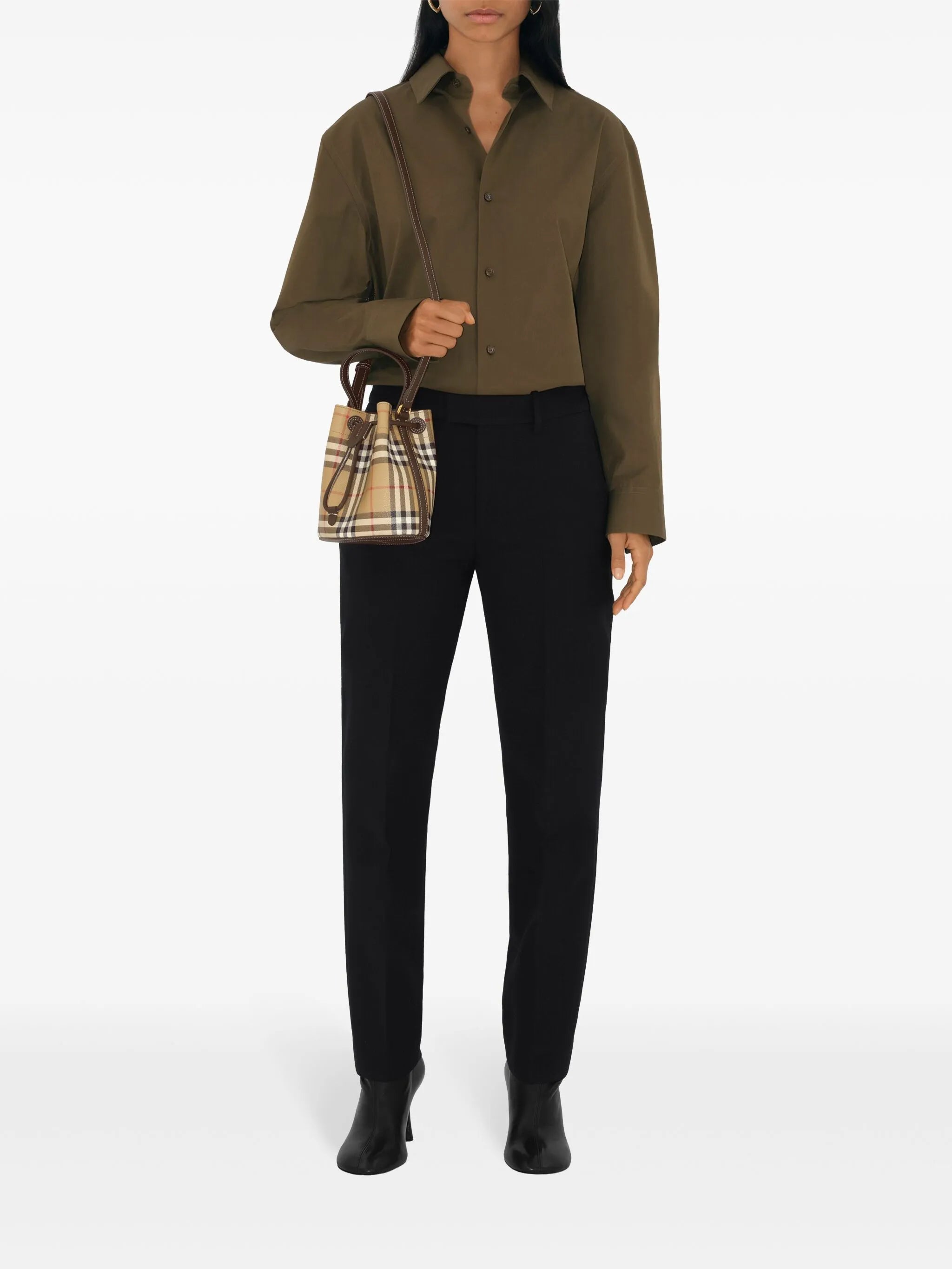 checked mini bucket bag