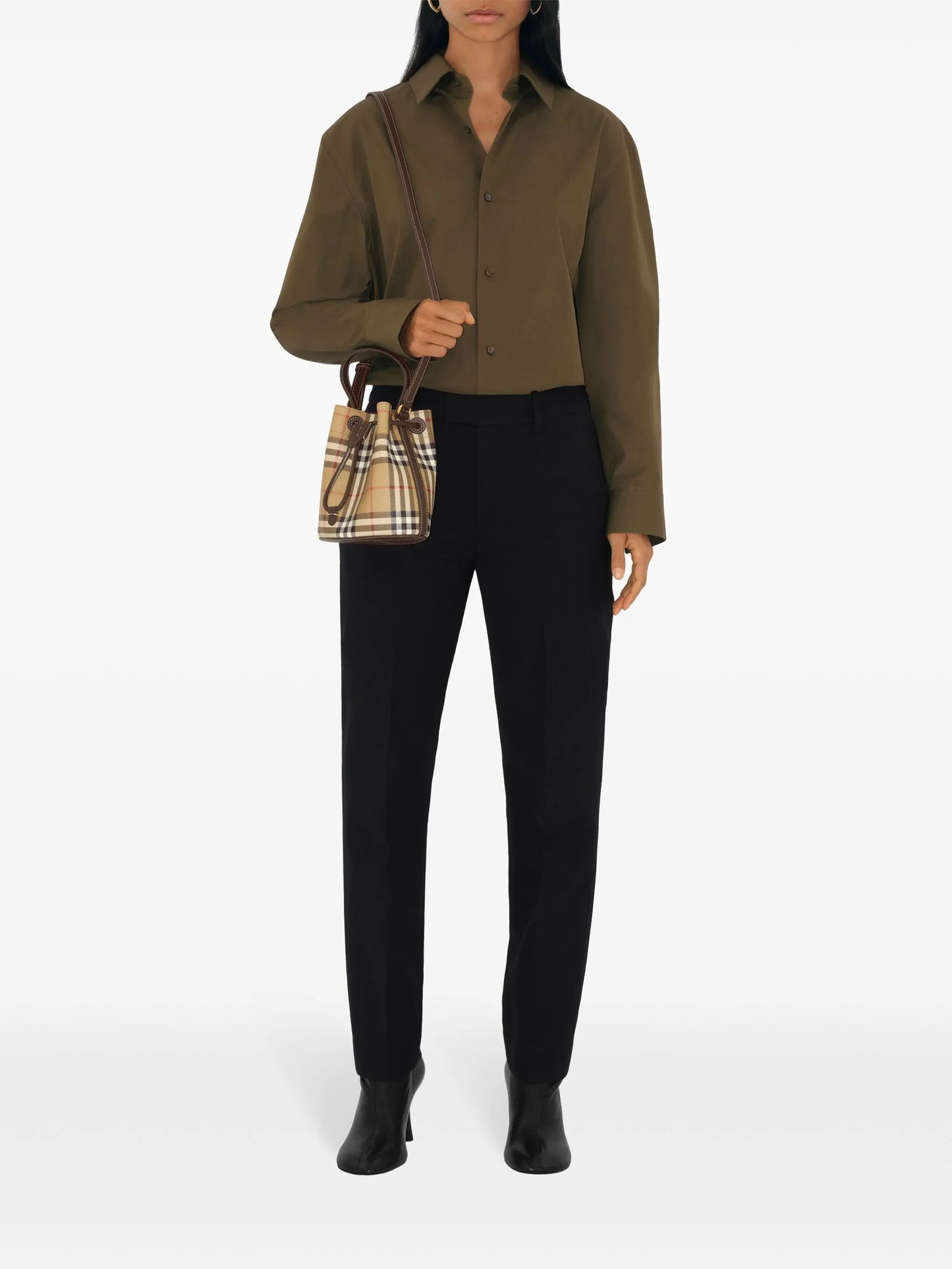 checked mini bucket bag