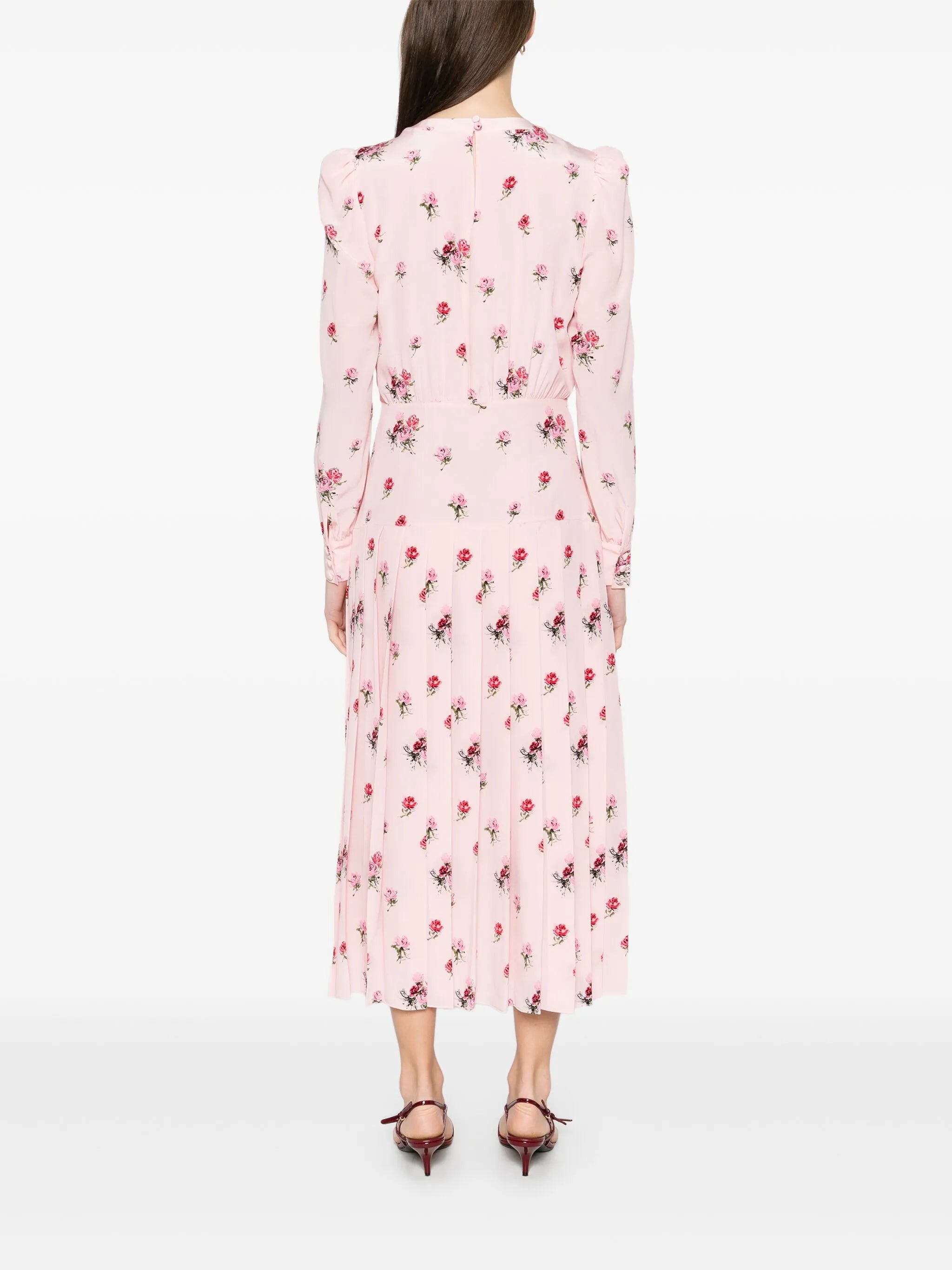 rose-print pleat-detailing midi dress