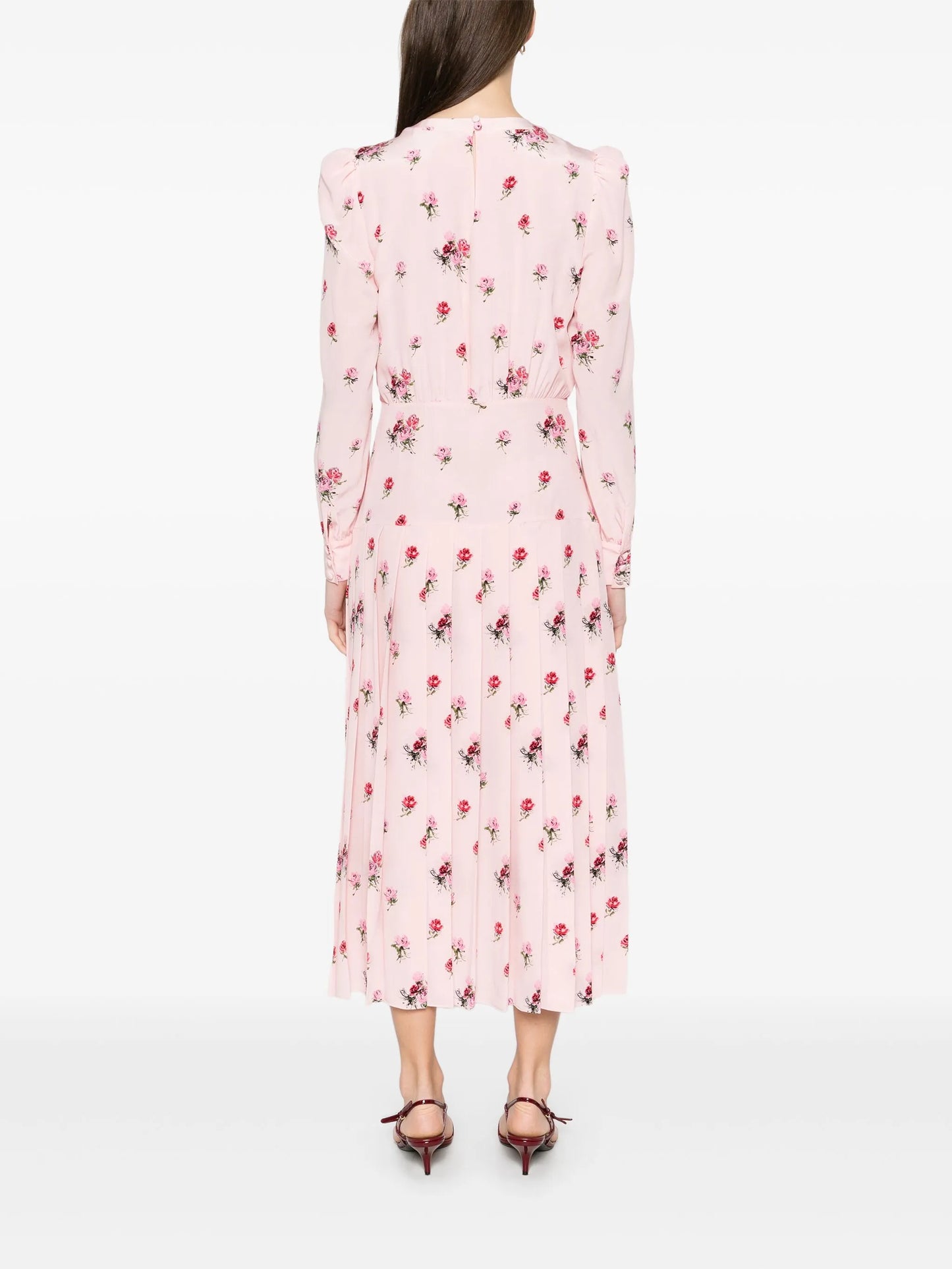 rose-print pleat-detailing midi dress