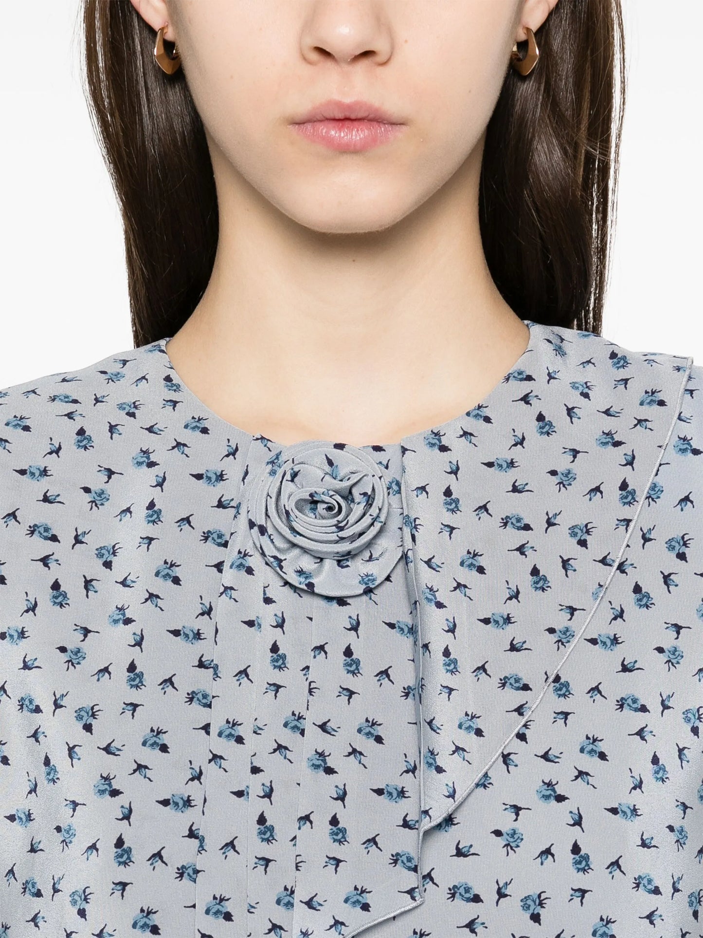 rose-print pleat-detailing midi dress