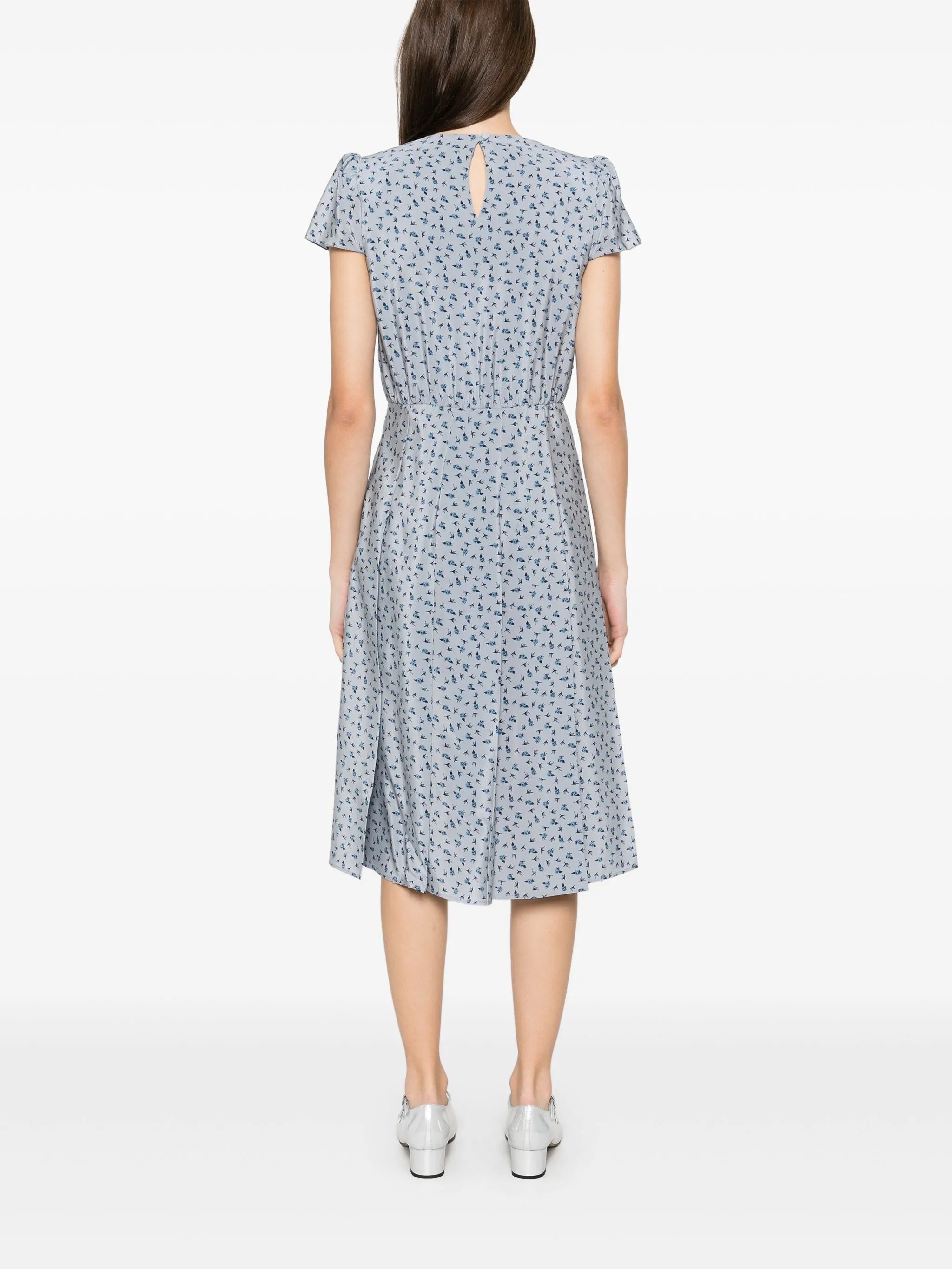 rose-print pleat-detailing midi dress