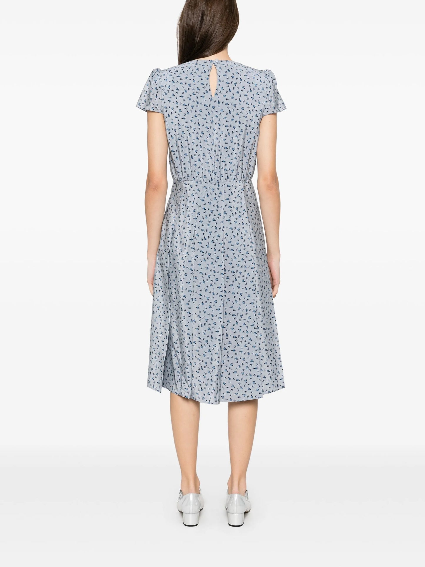 rose-print pleat-detailing midi dress