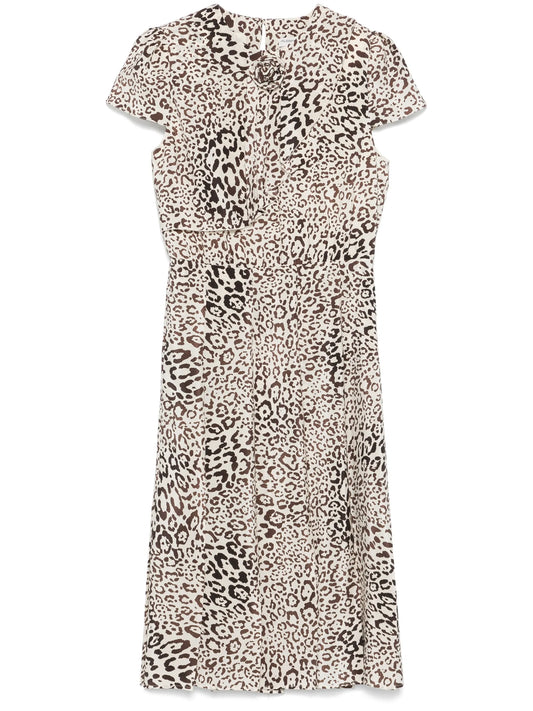 leopard-print pleated midi dress