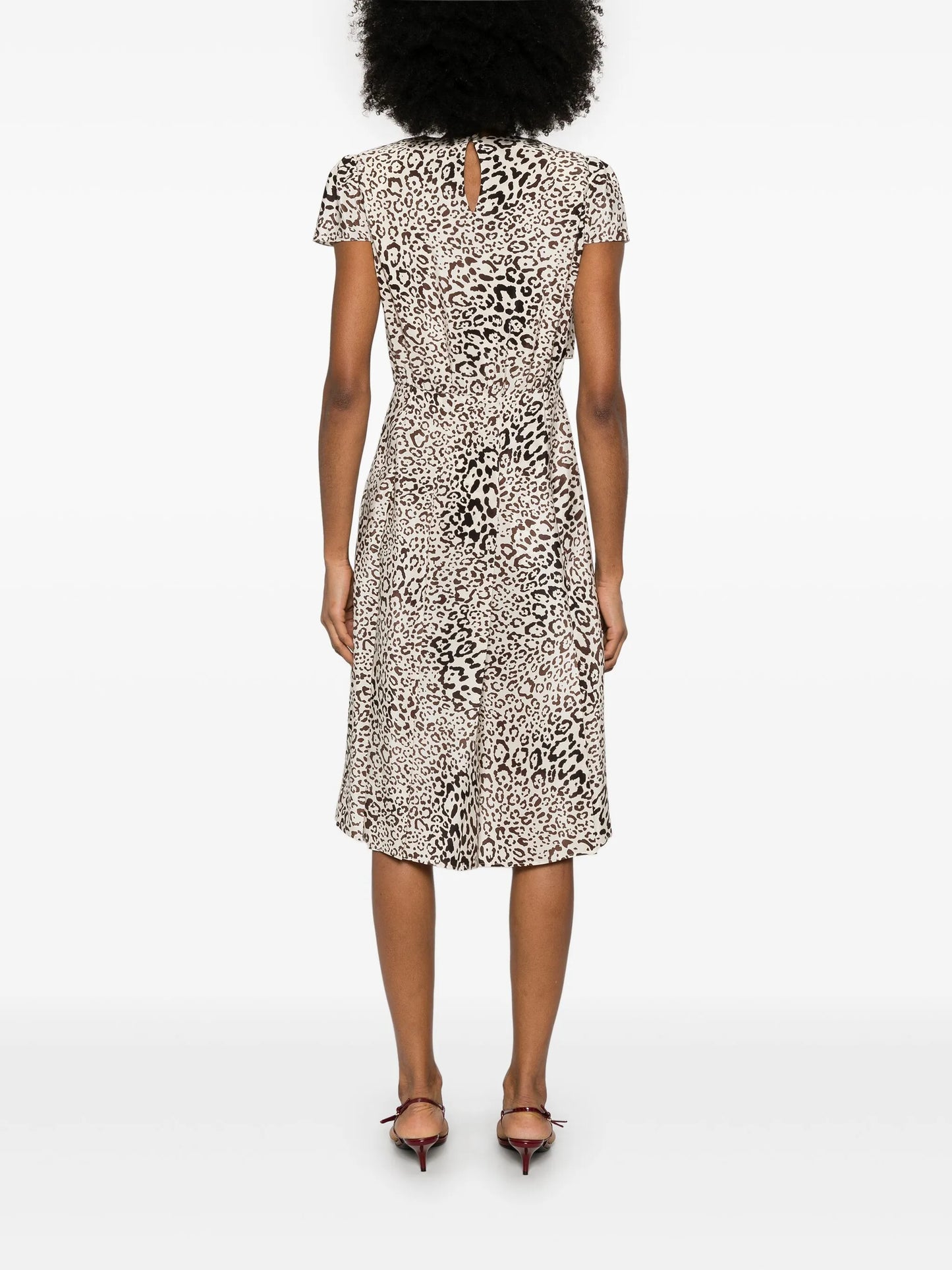 leopard-print pleated midi dress