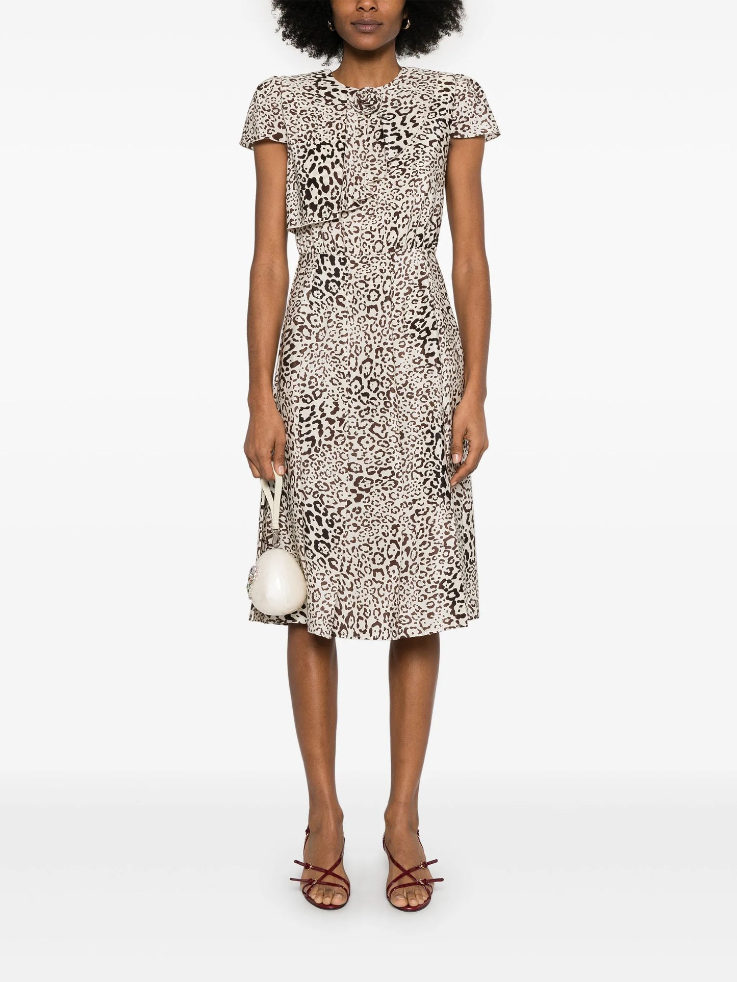 leopard-print pleated midi dress