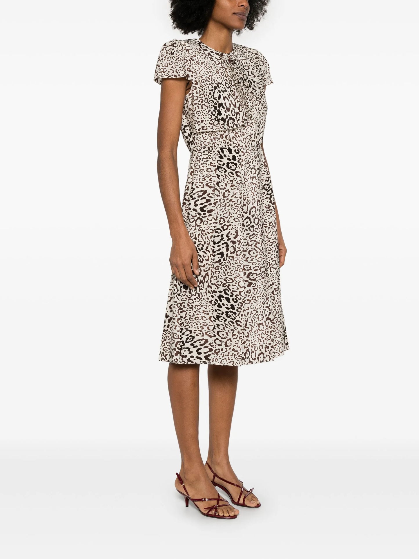 leopard-print pleated midi dress