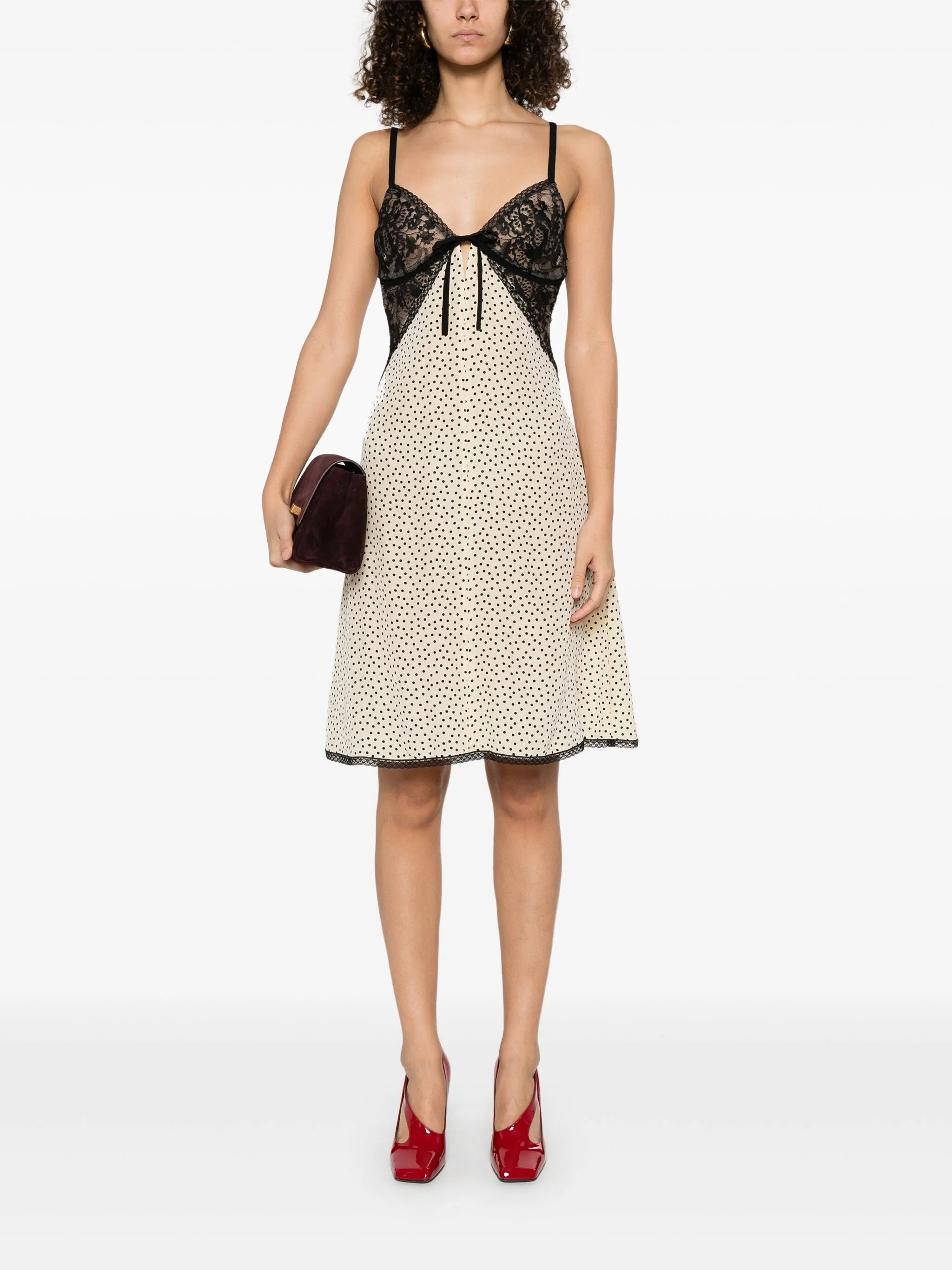 polka-dot-print lace-intarsia mini dress