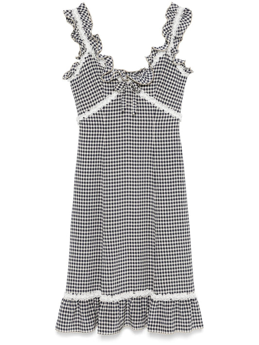 grid-pattern midi dress