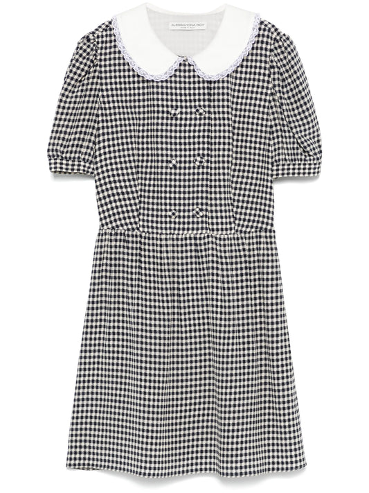 vichy-print silk mini dress