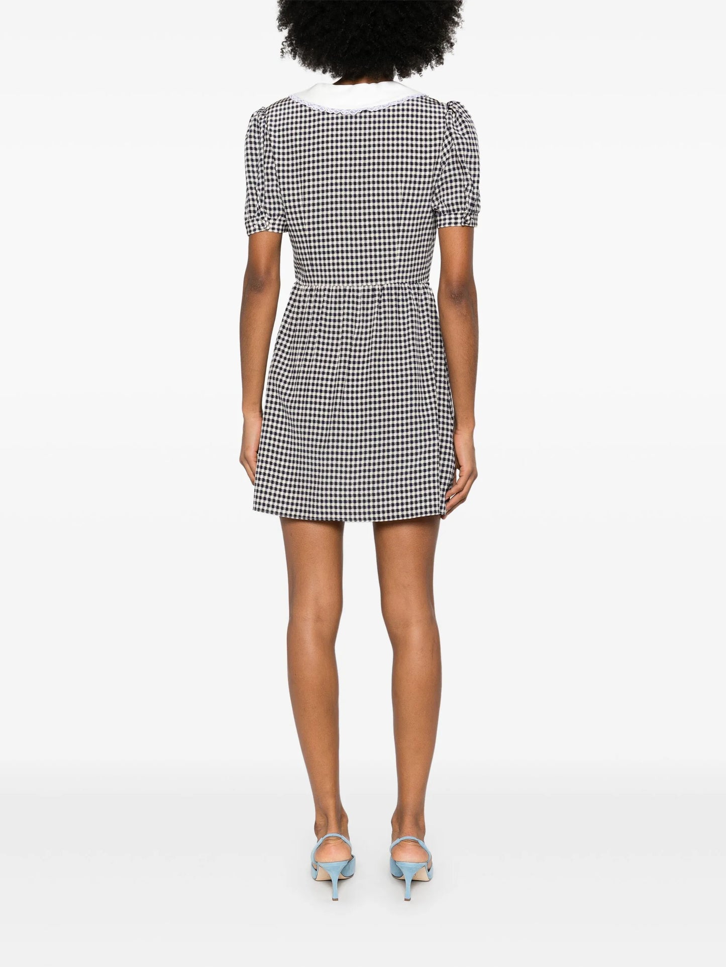 vichy-print silk mini dress