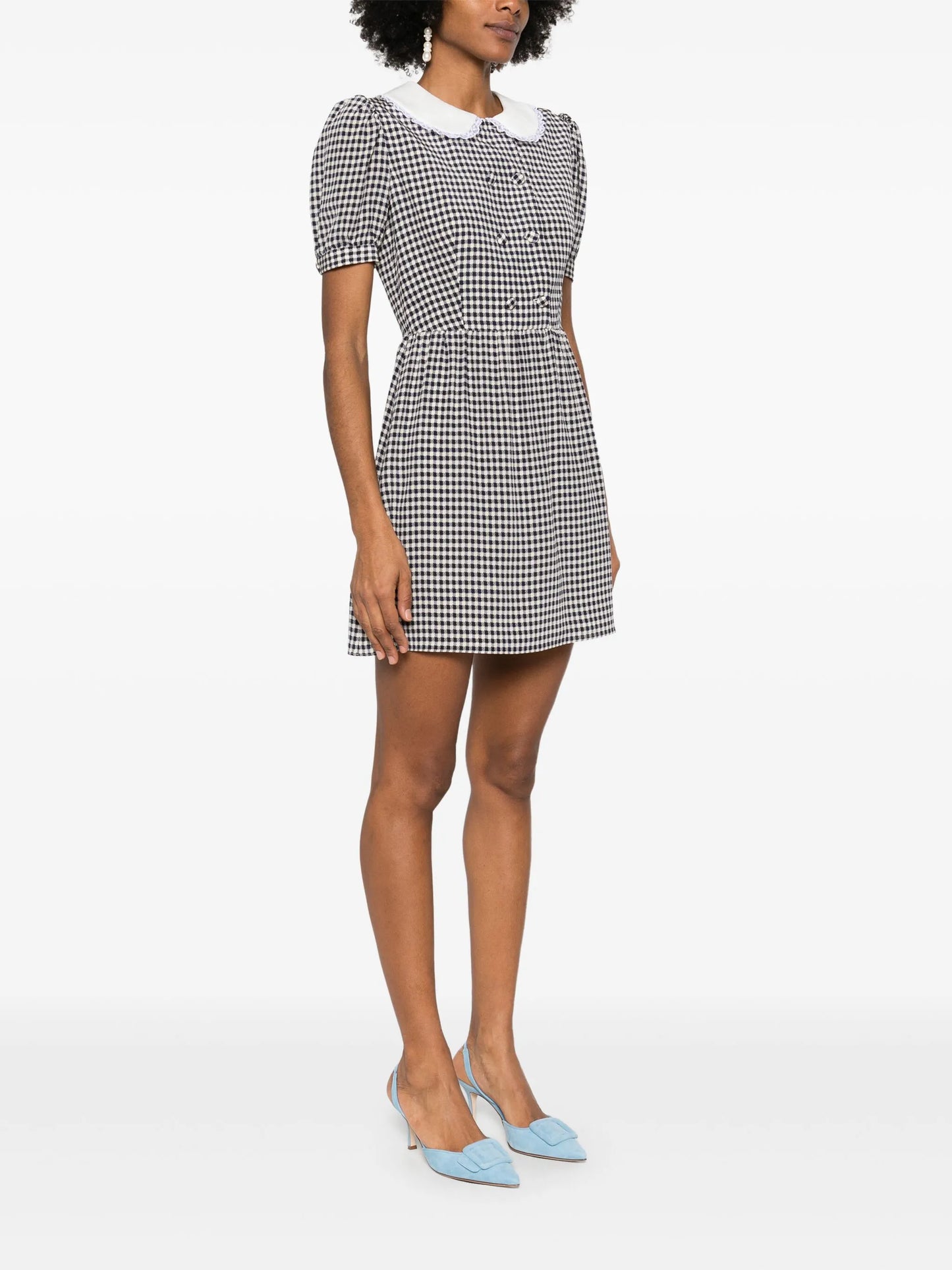 vichy-print silk mini dress