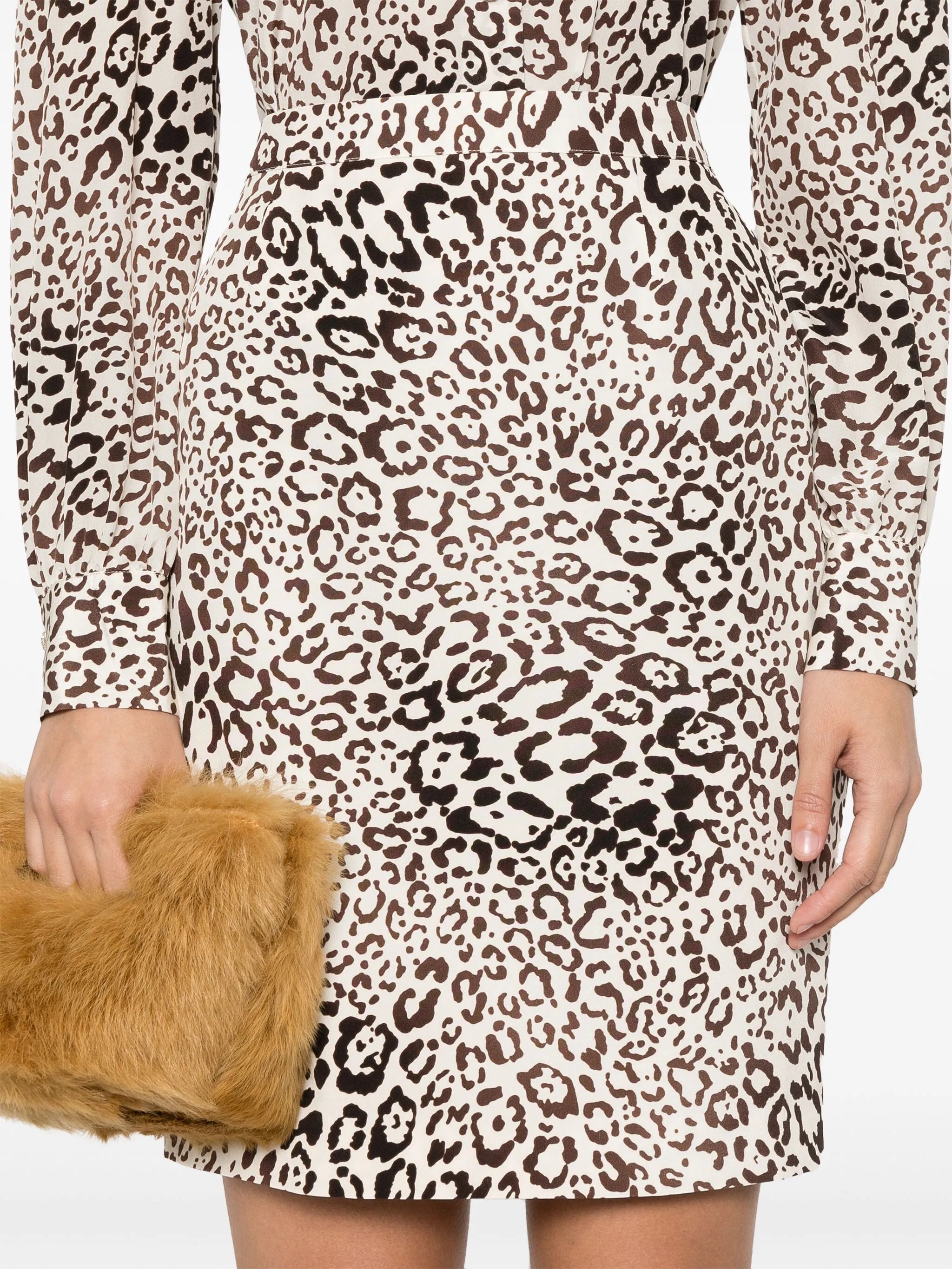 leopard-print silk mini skirt