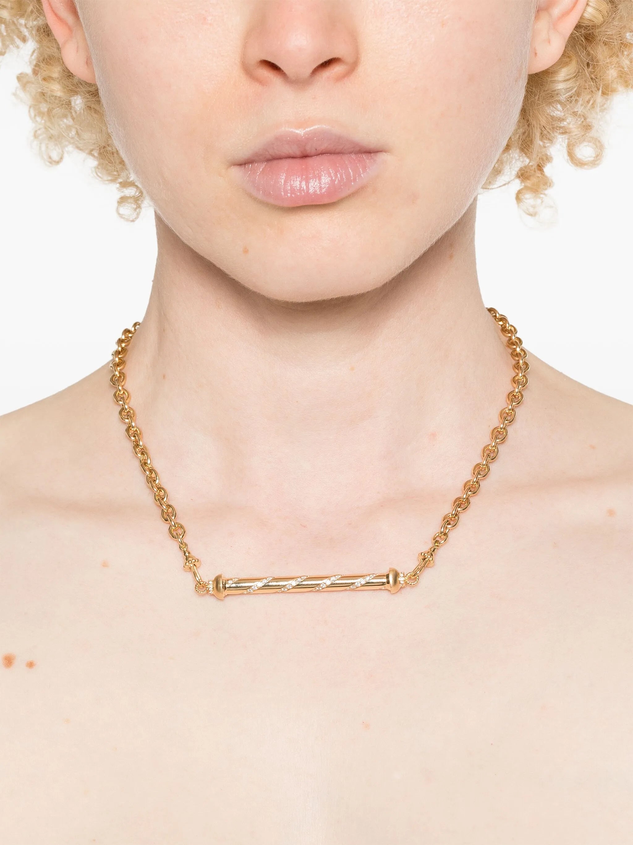 18KT yellow gold Candy Cane Pendant on Rosa Classic Chain 37cm necklace