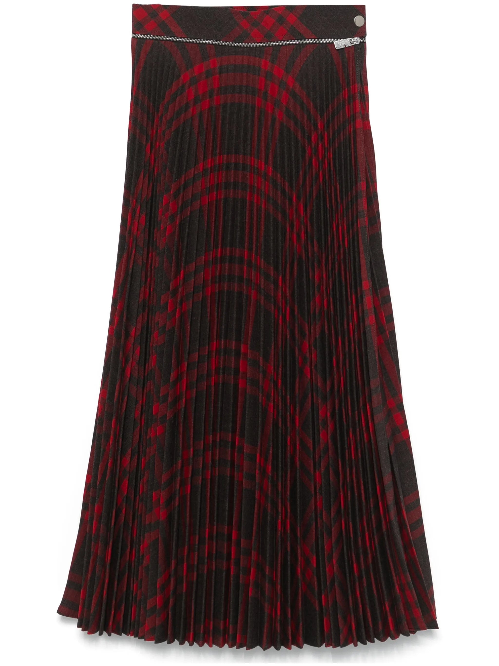 Pleated Check Wool Blend Midi Skirt