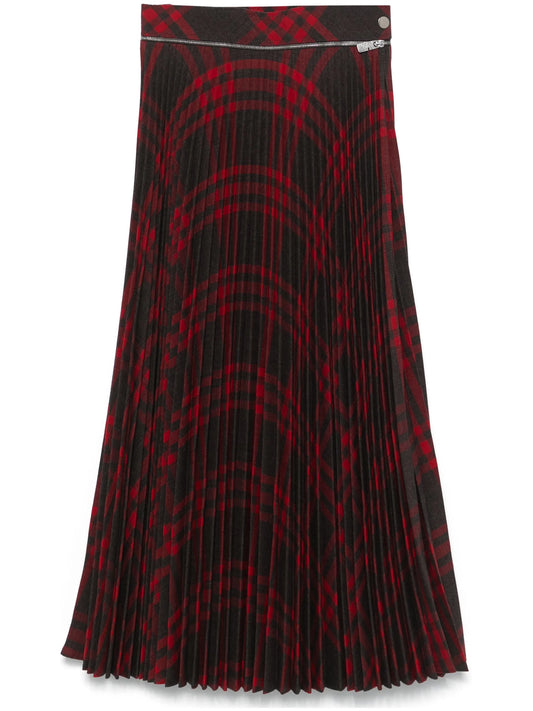 Pleated Check Wool Blend Midi Skirt