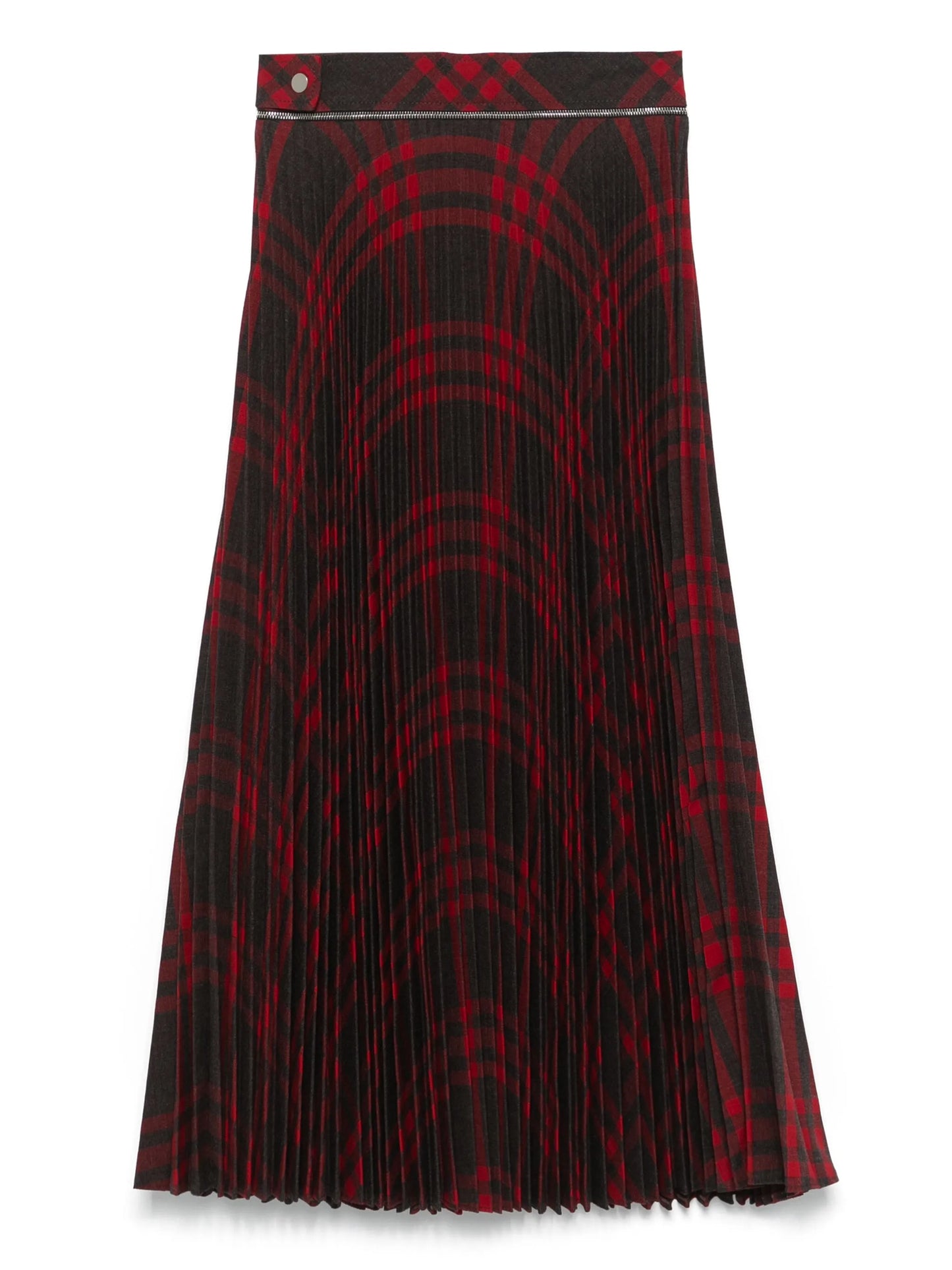 Pleated Check Wool Blend Midi Skirt